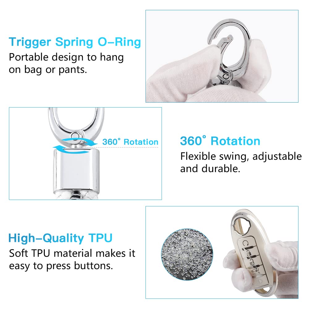 1797 For Nissan Key Fob Cover Accessories Altima Rogue Sentra Pathfinder Maxima Titan Murano Car Remote Key Chain Case Shell Protector Girly Cute 5 Button White Silver Tpu