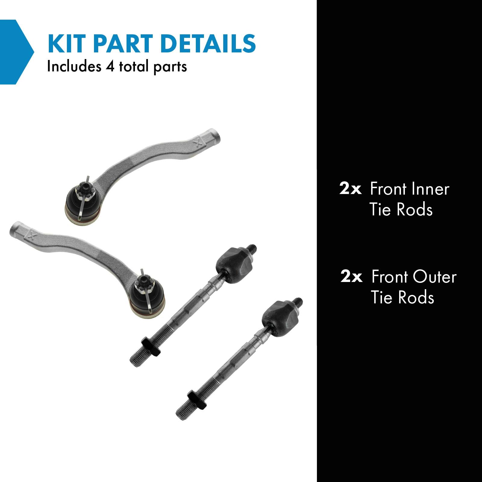 Trq Front Inner And Outer Tie Rod Set Compatible With 1998-2001 Acura Integra