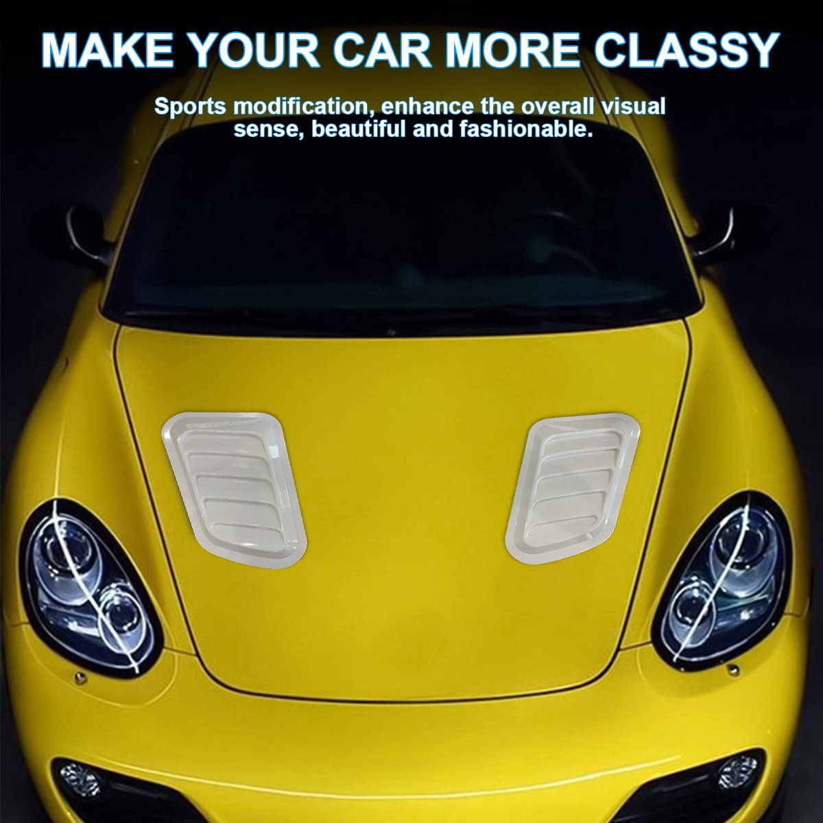 Car Hood Vents, 2Pcs Universal Hood Air Vents For Car Hood Scoop, Bonnet Vent Hood Air Intake Trim Cover (White)