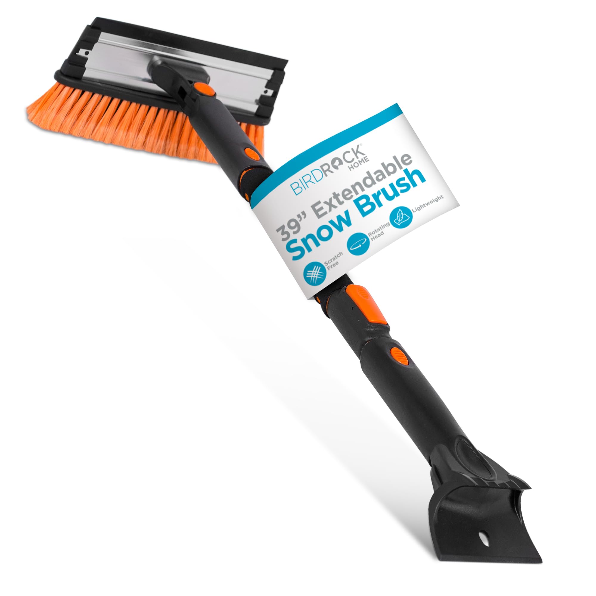 Snow MOOver 39'' Extendable Snow Brush with Detachable Ice Scraper | 11'' Wide Squeegee & Bristle Head | Lightweight Aluminum Bo
