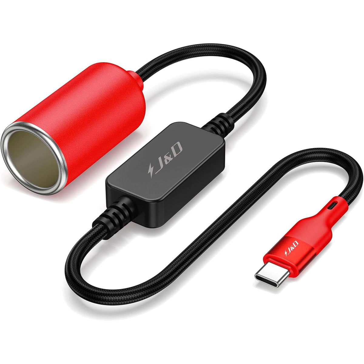 J&D Usb C Male To 12V Car Cigarette Lighter Socket Female Converter Cable, 12V 18W Power Cable For Dash Cam, Gps, Car Led Light