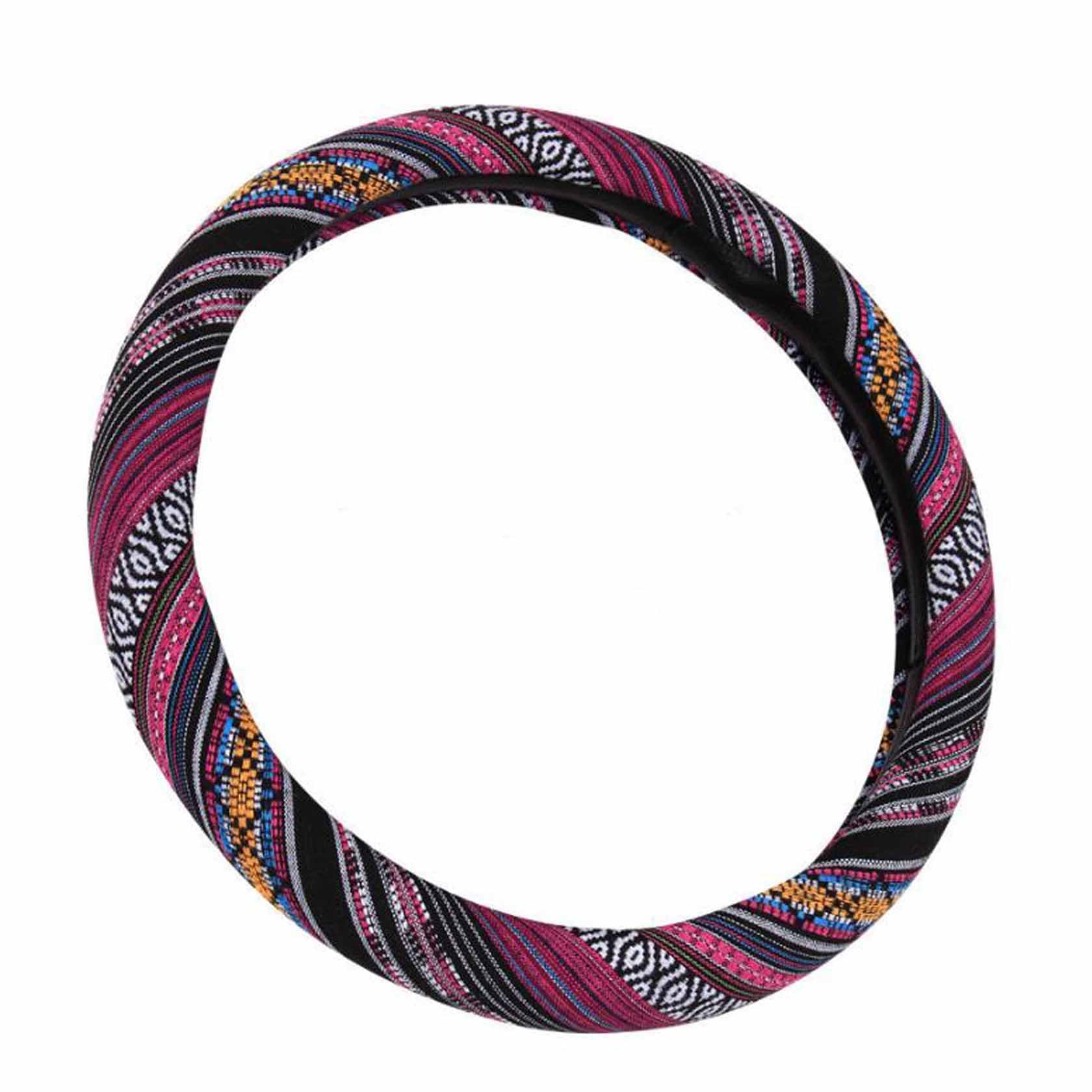 Shiawasena Car Steering Wheel Cover, Coarse Flax Cloth, Ethnic Style, Universal 15 Inch Fit, Anti-Slip Sweat-Absorbent (H#)