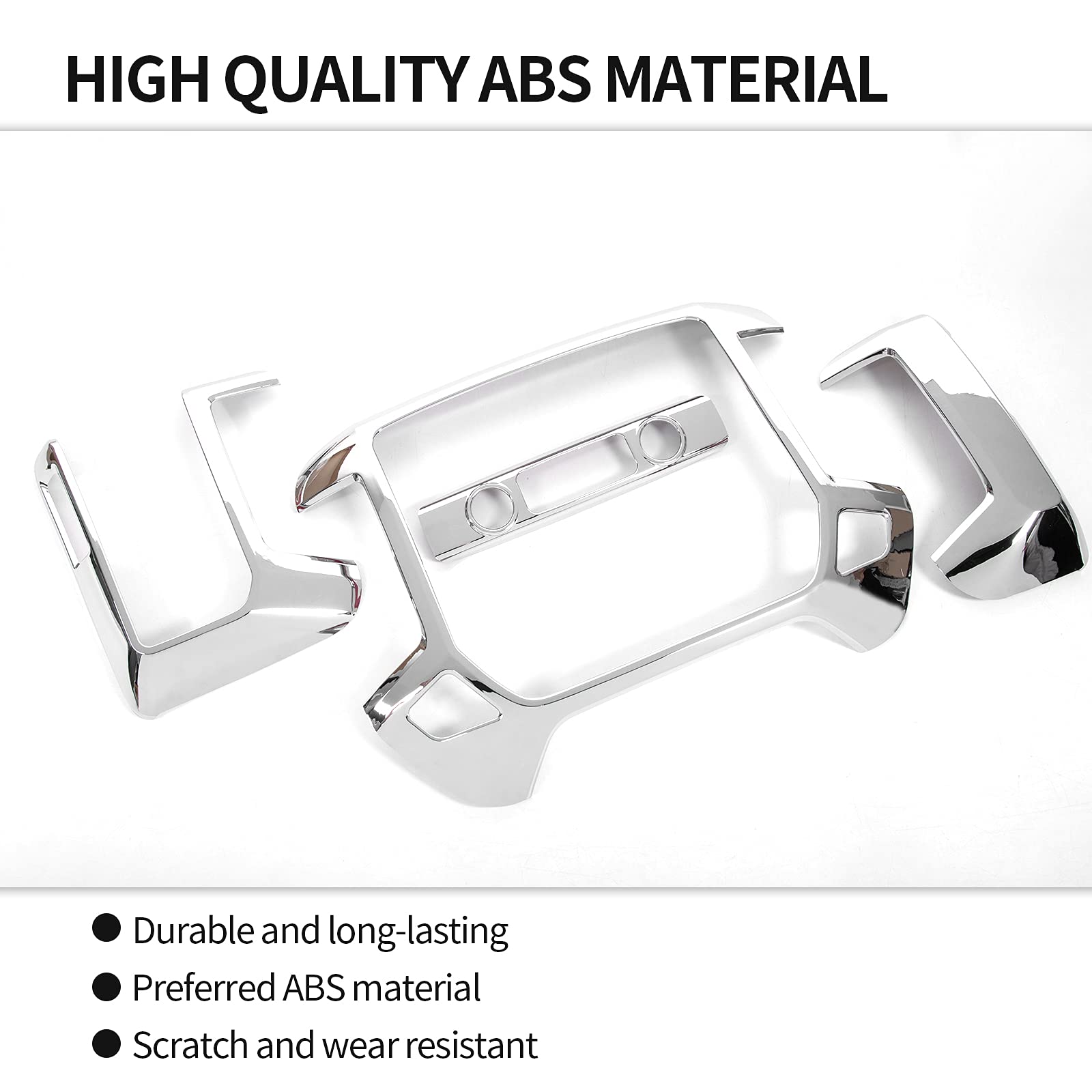 RT-TCZ for Silverado Dashboard Panel Trim Cover Chrome Bezel for GMC Sierra Chevy Silverado 2014-2017 Silver Chrome Interior Accessories 4pcs