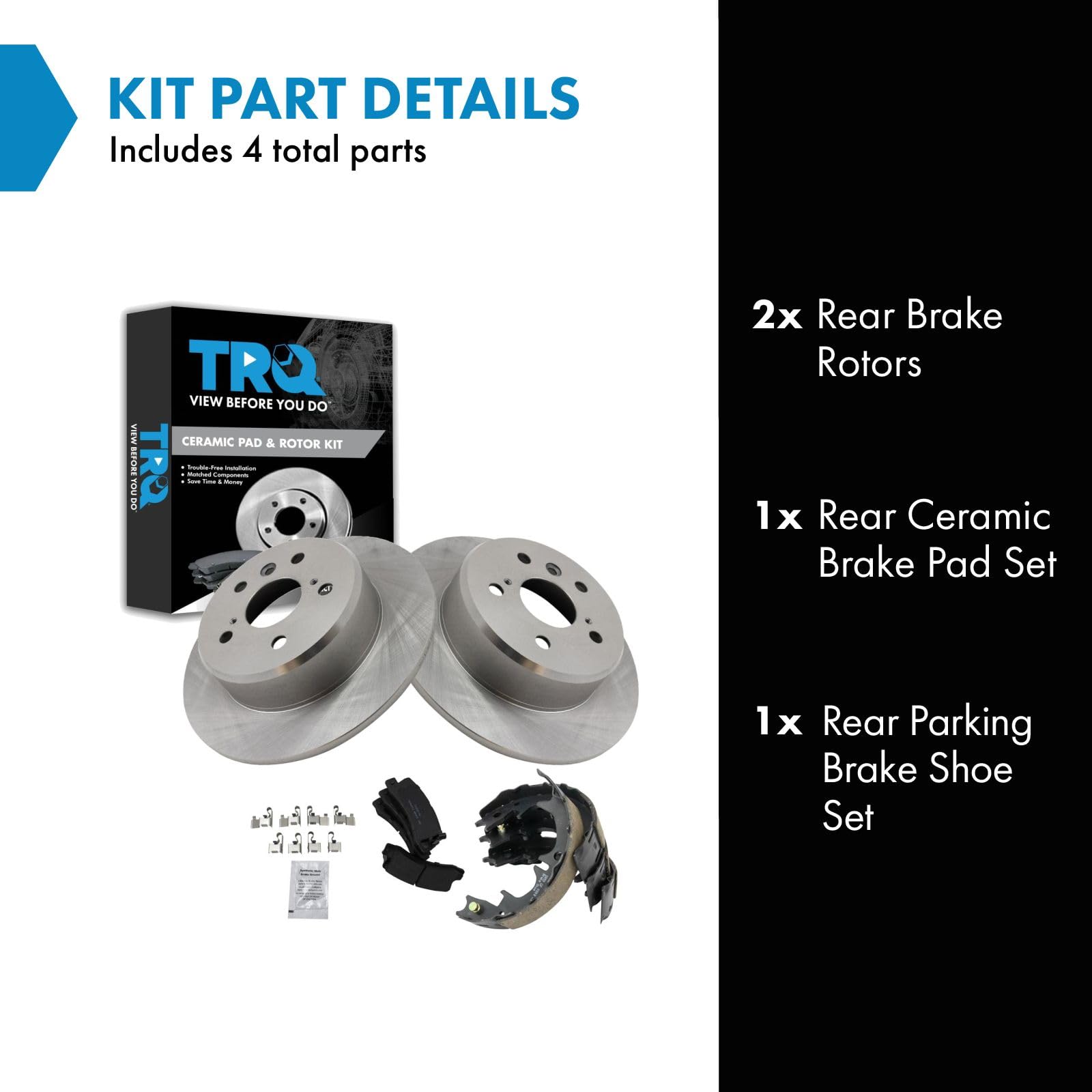 Trq Rear Brake Pad & Rotor Kit Brake Pads Brake Rotor Parking Brake Shoe Set Ceramic Compatible With 1992-1996 Lexus Es300 1999-