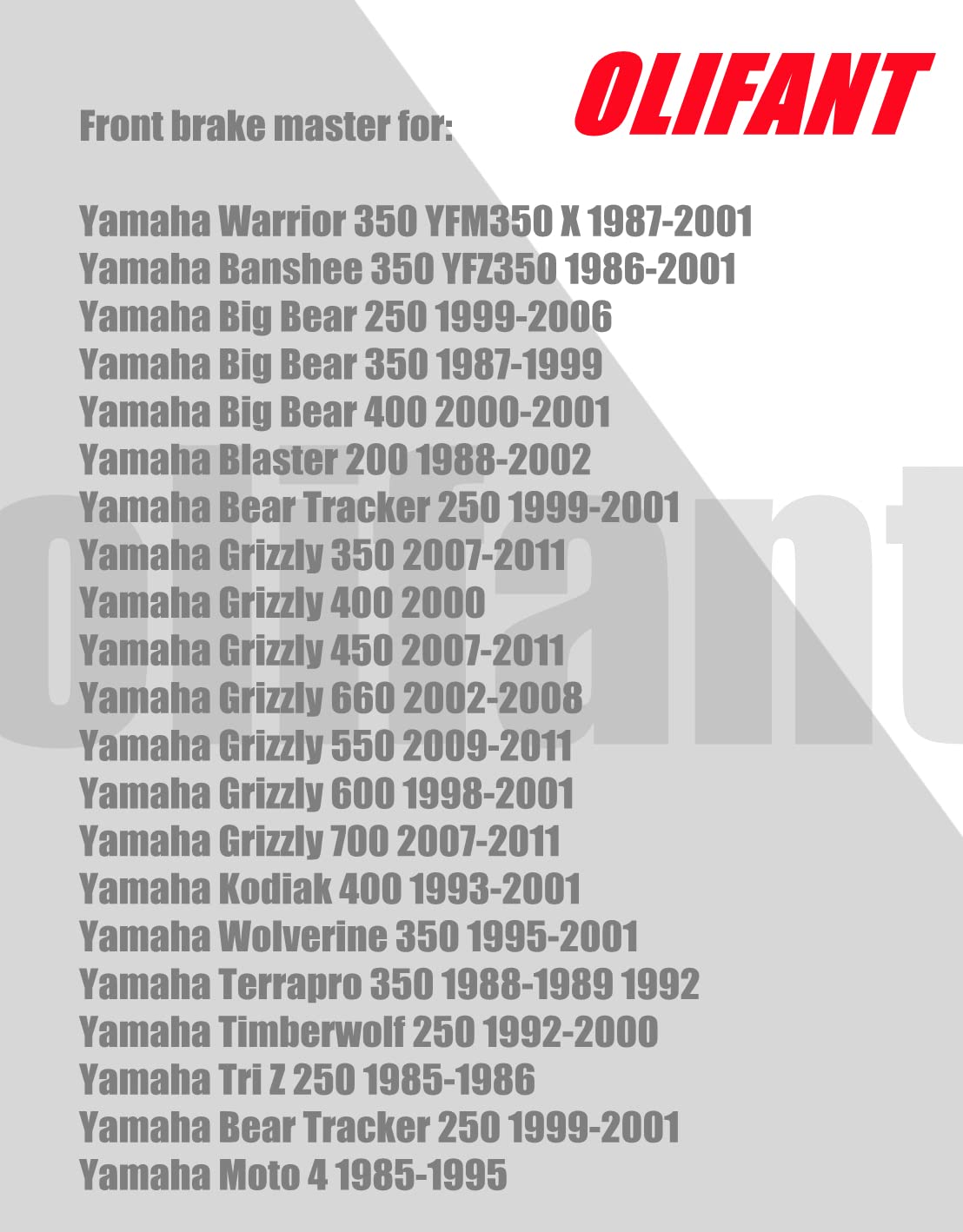 OLIFANT Front Brake Master Cylinder for Yamaha Warrior 350 Big Bear 250 350 400 Banshee Wolverine 350 Grizzly 350 400 450 660 55
