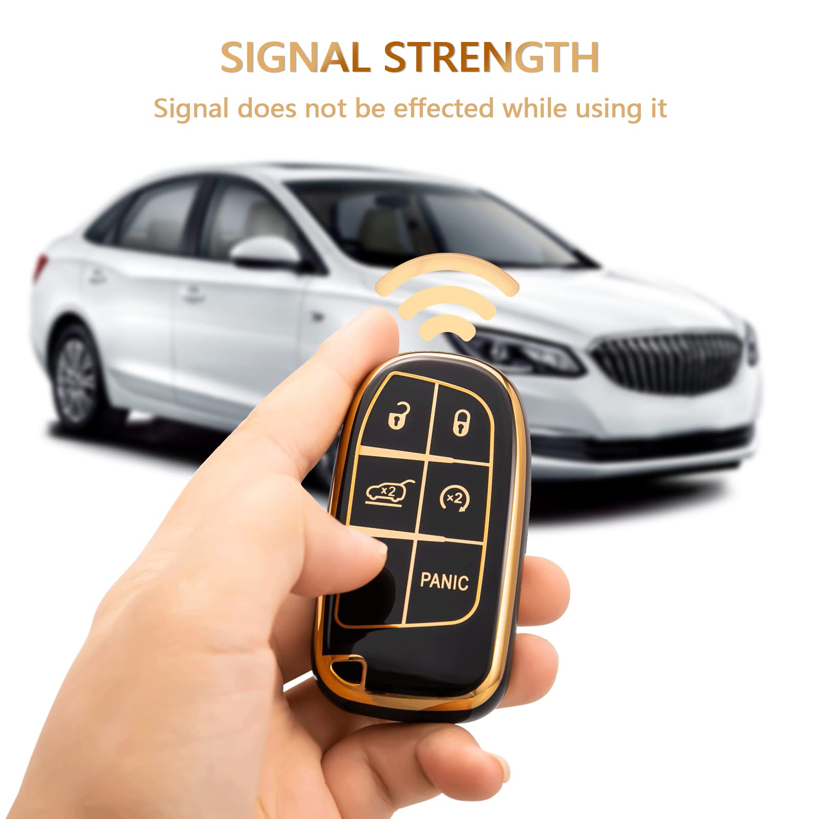 Offcurve For Jeep Dodge Key Fob Cover, Soft Tpu Protection Key Cover Case Compatible With Jeep Grand Cherokee Renegade Chrysler 200 300 Dodge Journey Fiat Durango Challenger Smart Key Holder, Black