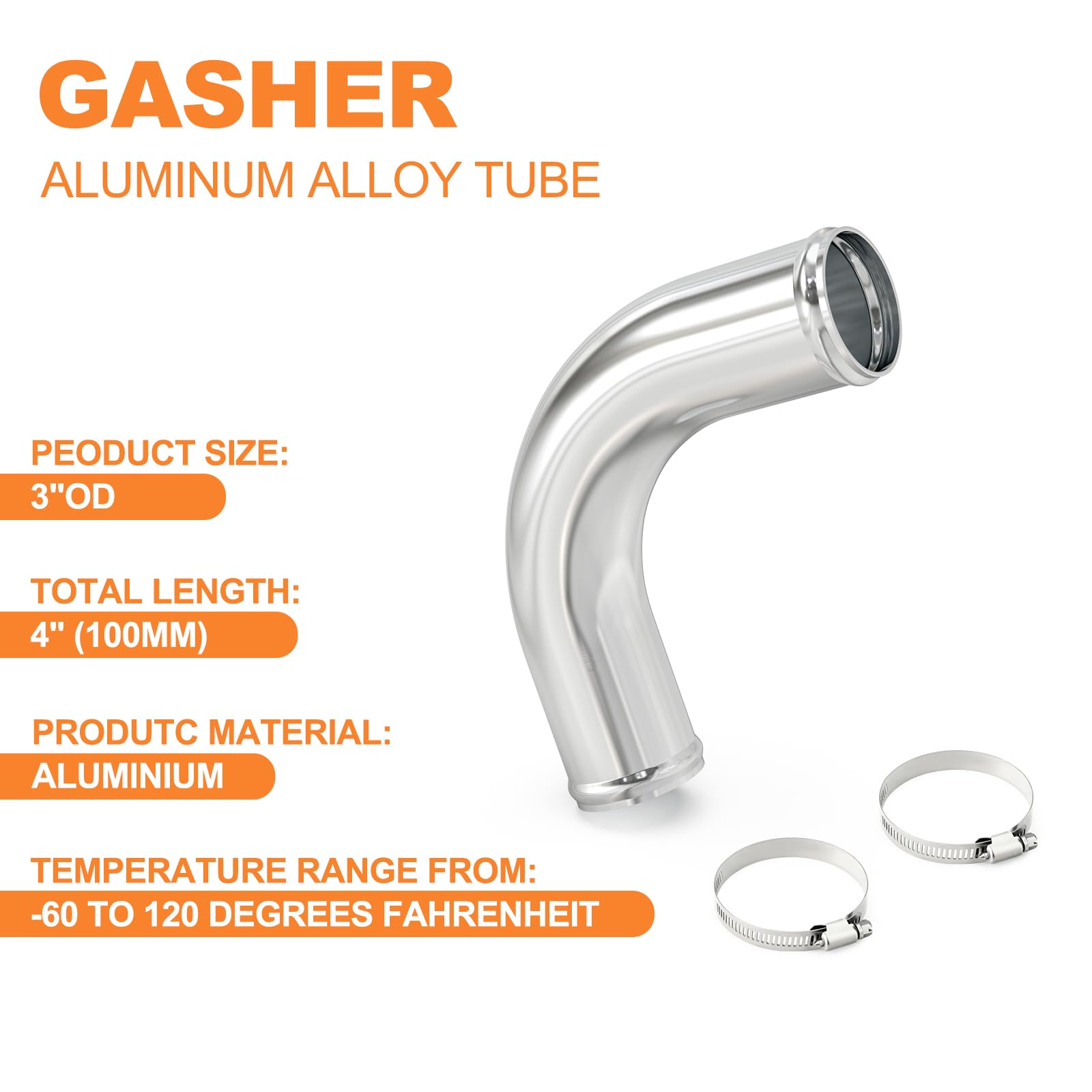 Gasher 1Pcs 90 Degree Elbow Aluminum Alloy Tube 3''Od, Leg Length 4'' (100Mm) With Bead Roll, Intercooler Pipe For Intake And Co