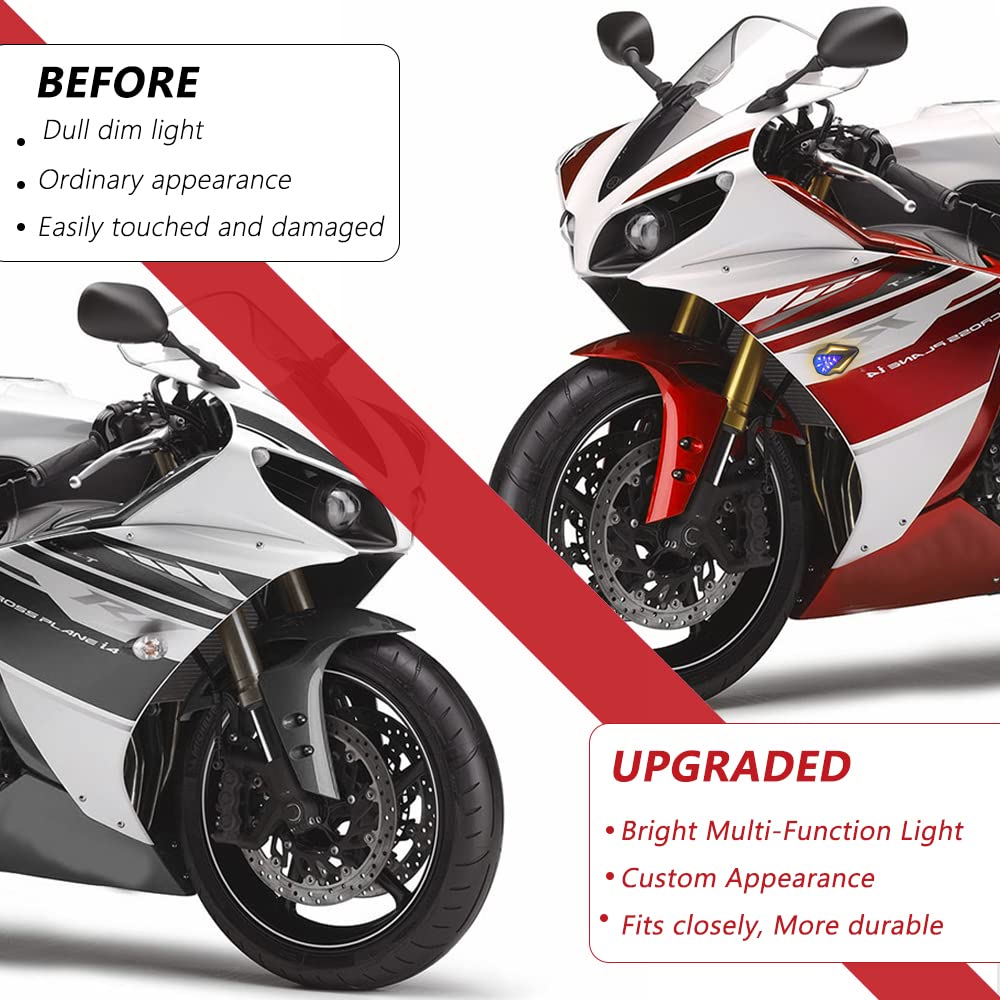 Flush Mount Turn Signals Motorcycle LED Sequential Blinkers 3 Wire Front Indicators Compatible with Yamaha YZF R1 R3 R6 R6S FJ 0