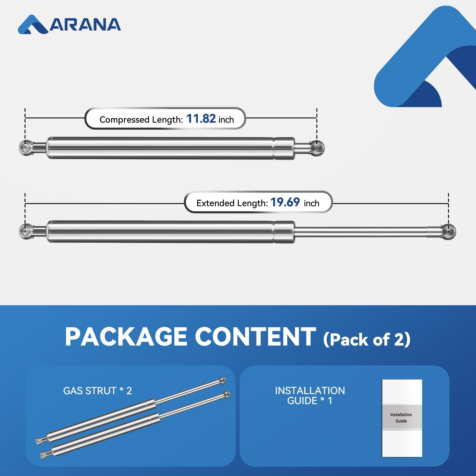 Arana Gas Struts 20 Inch 100 Lbs, C16-08054 Rv Bed Springs 20'' Shock Absorber For Heavy Lid, Lgp8-200-100 Lift Support For Tann