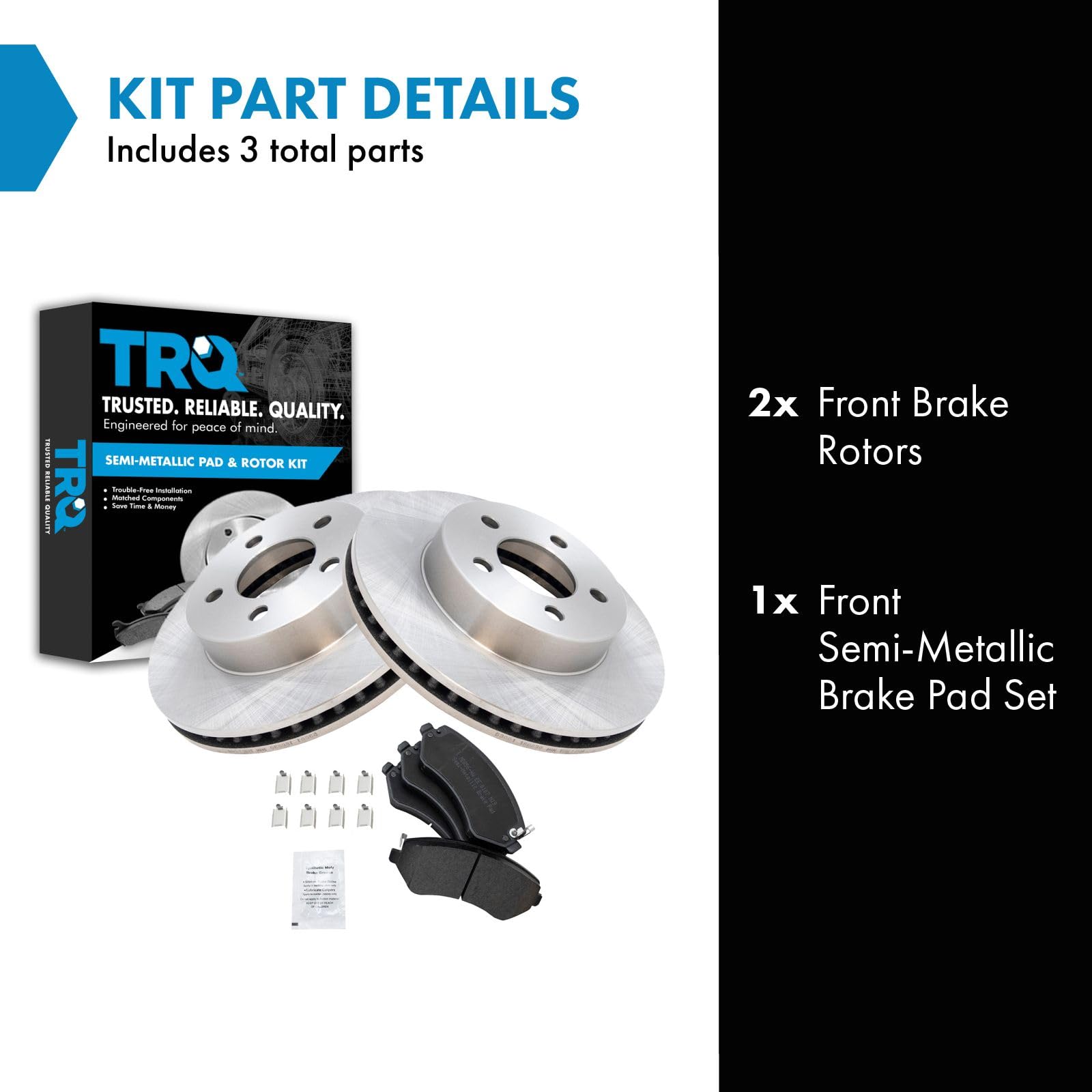 Trq Front Brake Pad & Rotor Kit Brake Pads Brake Rotor Semi-Metallic Compatible With 2002-2007 Jeep Liberty