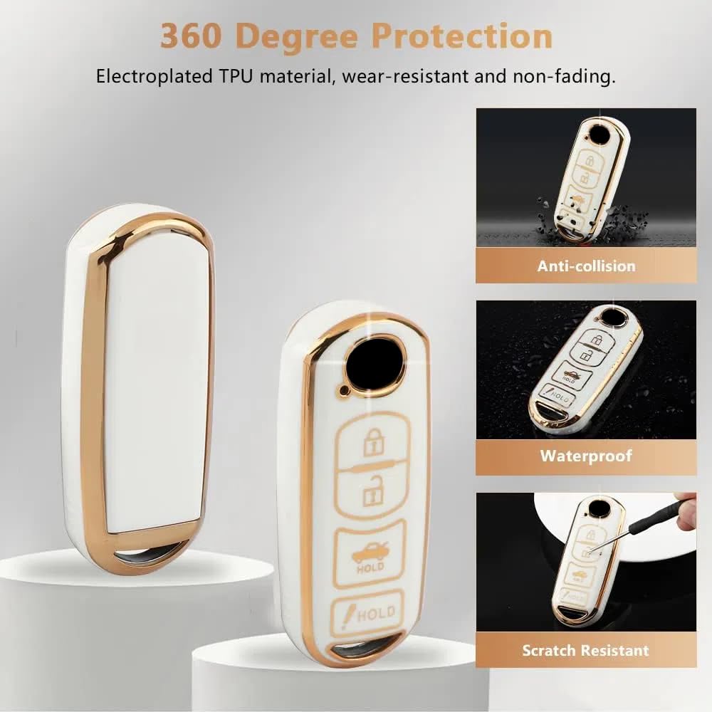 Pifoog Key Fob Cover For Mazda 3 6 Cx5 Cx9 Cx3 Mx5 Accessories Tpu Soft Car Smart Keys Shell Case 4 Button Full Covers Protector Bling Keychain Girly Women White Gold