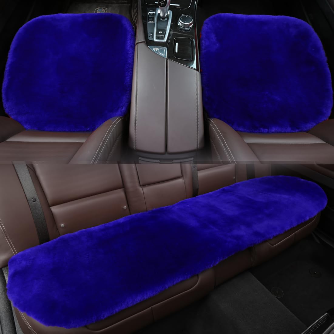 Ogland Fluffy Genuine Australia Sheepskin Car Seat Cover For Auto Fur Interior Accessories With Soft Fuzzy Wool Non-Slip (Blue,