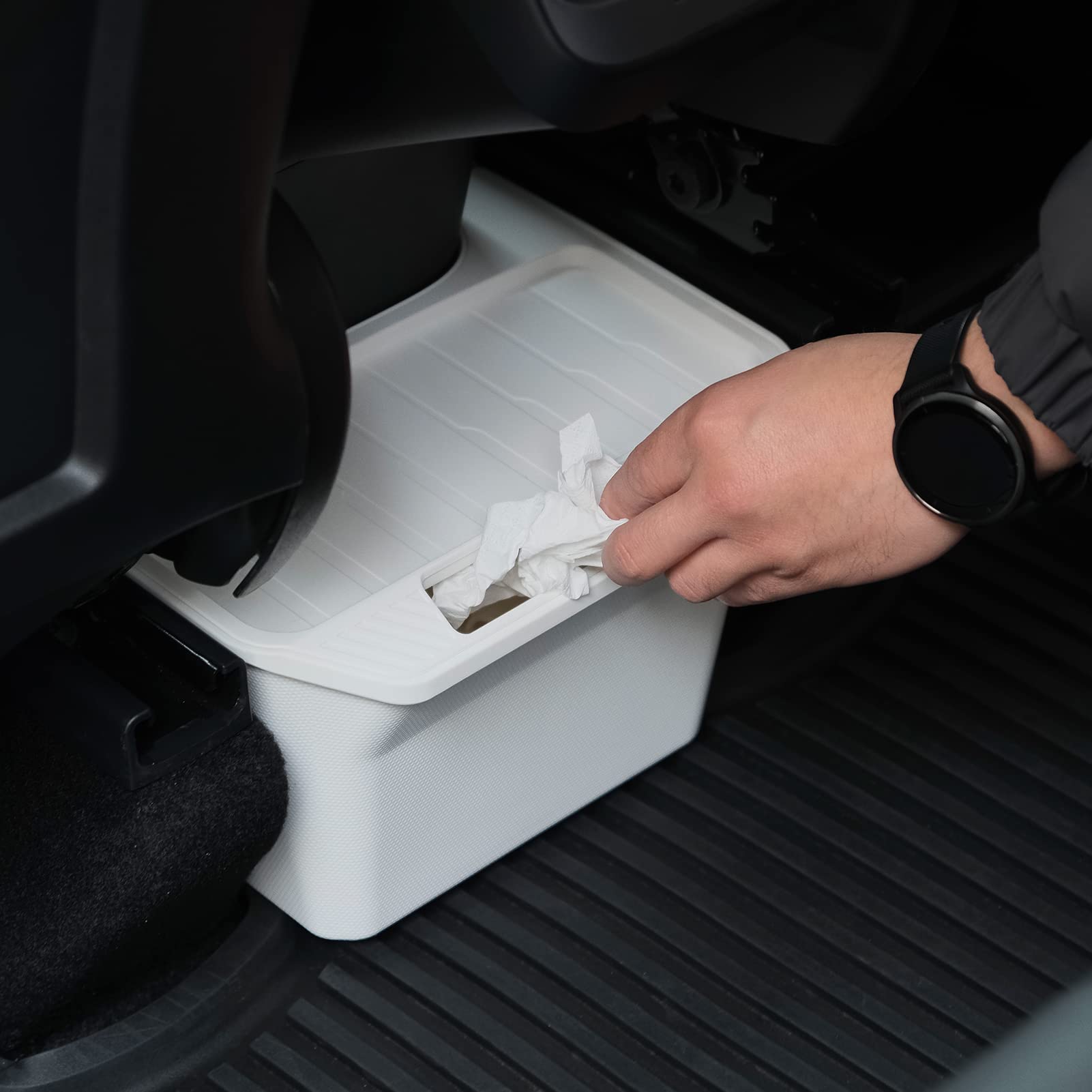 Jawjut Trash Can,Compatible With Tesla Model Y,Garbage Can Bin Accessories,Rear Center Console Storage Box Organizer,White