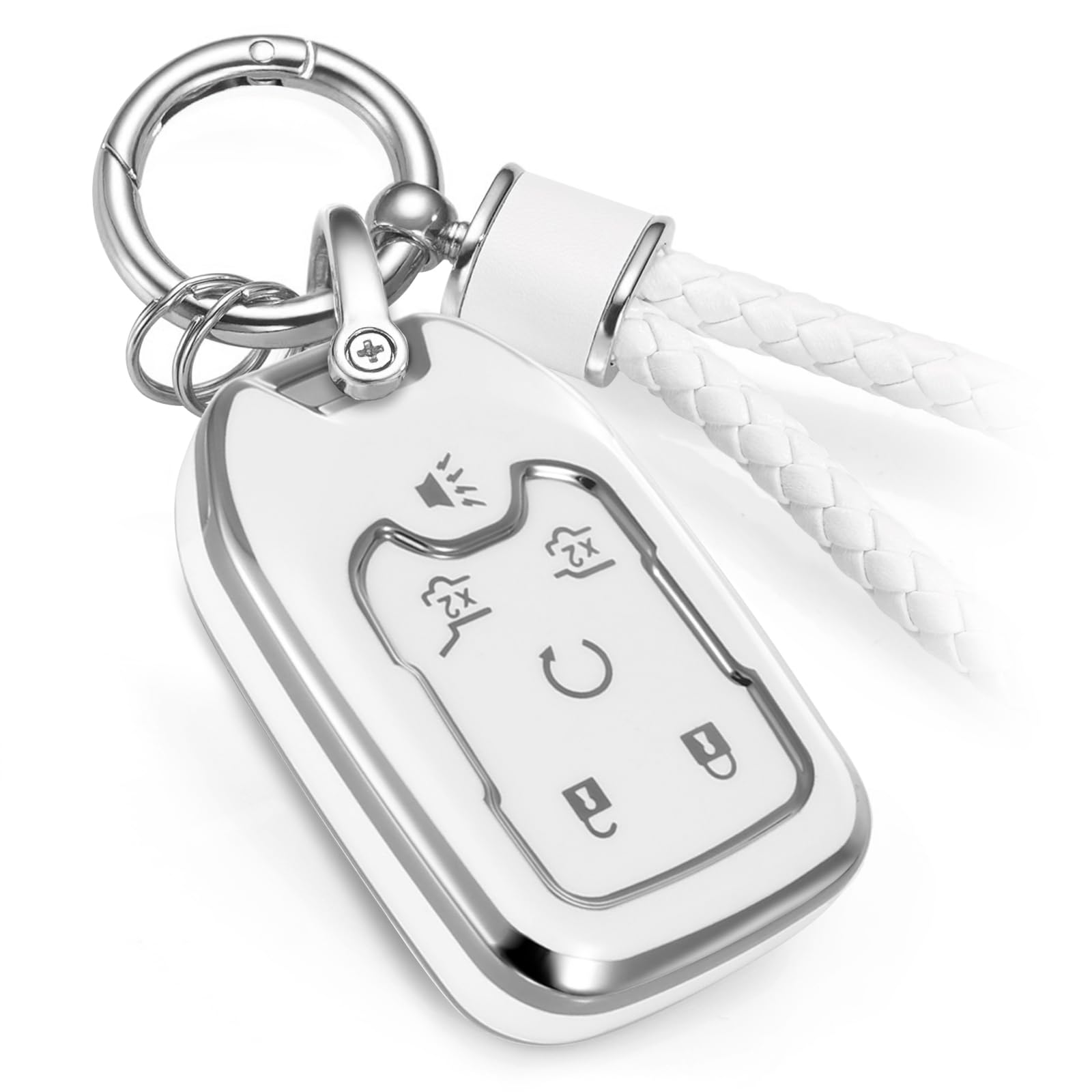 Ctrinews For Gmc Key Fob Cover With Metal Braided Keychain, Upgraded Soft Key Case For Terrain Yukon Xl Chevy Suburban Tahoe (6