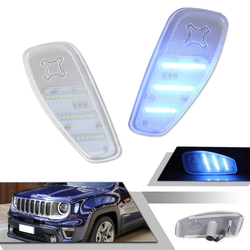 Gtinthebox Clear Lens Ice Blue Led Side Marker Light Lamps Kit Compatible With 2014-2024 Jeep Renegade