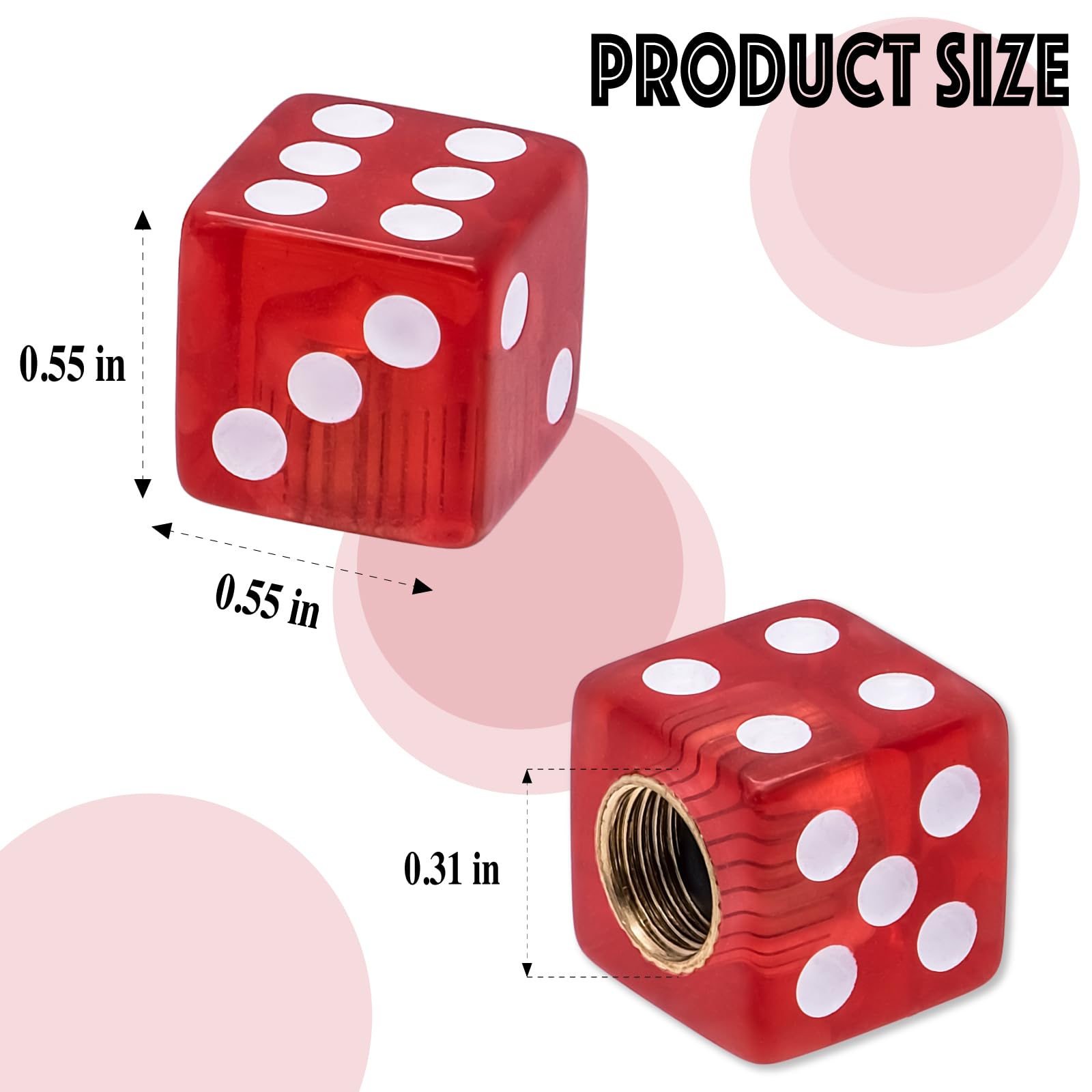 Meajoo 4Pcs Dice Shape Tire Valve Stem Caps, Universal Copper Core Dustproof Tire Valve Stem Covers For Cars, Suv, Trucks, Bikes