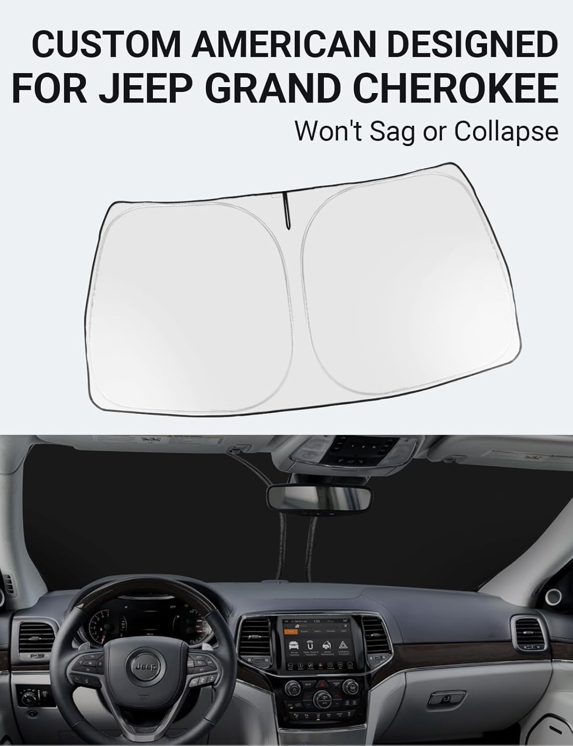 Front Windshield Sun Shade Foldable Sunshade Protector Custom Fit 2014-2023 2024 2025 Jeep Grand Cherokee Suv, Laredo Limited Trailhawk Overland Altitude Summit Accessories 2025 Upgrade