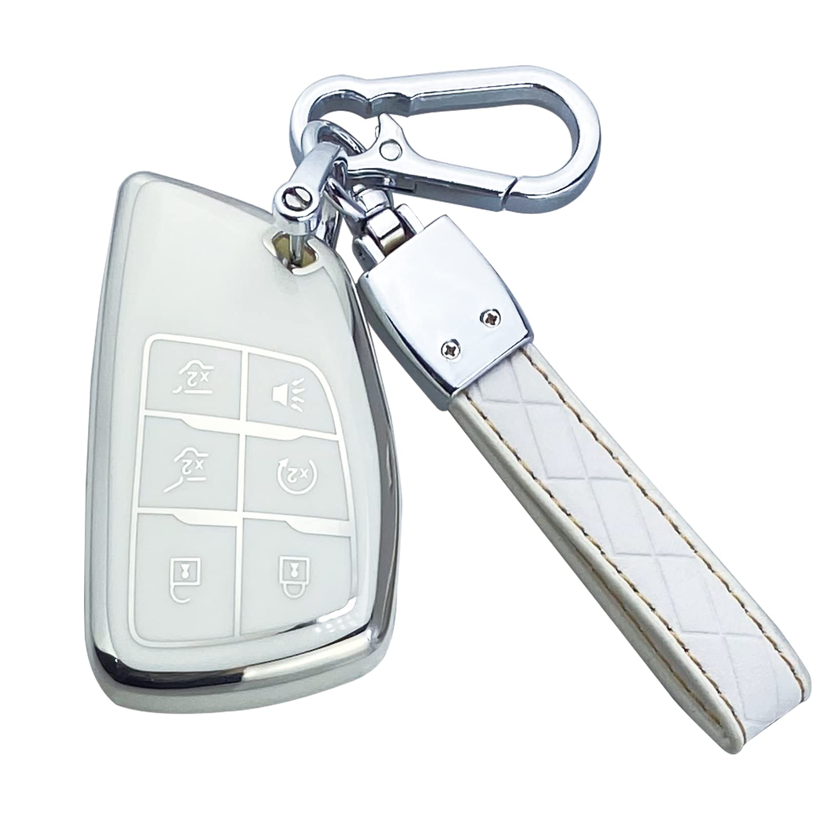 Yuebutor Key Fob Cover Case Compatible With Chevy 2021-2023 Suburban Tahoe Gmc Yukon Buick Encore Avenir Accessories Shell (White)