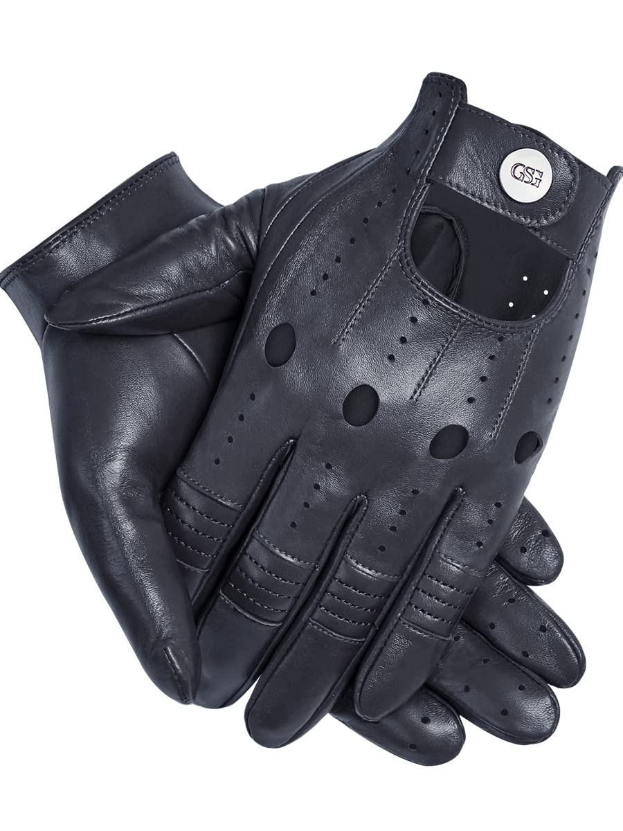 Gsg Men Genuine Leather Gloves Navy Blue Unlined Biking Touchscreen Driving Gloves Medium,Navy Palm Hole