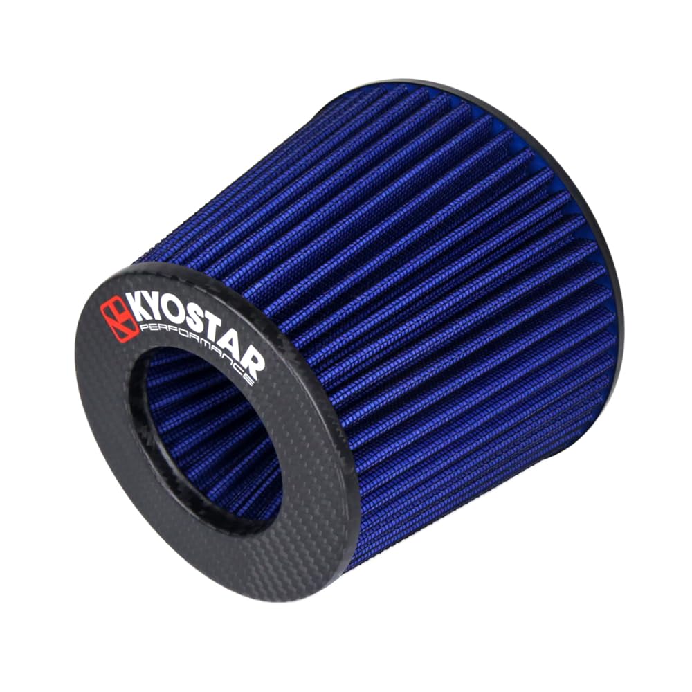 Kyostar Universal Carbon Fiber 3.5 Inch 89mm Air Intake Cone Filter Replacement Quality Dry Air Filter, Blue