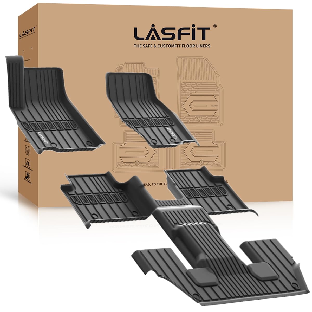 Lasfit Floor Mats For Jeep Grand Cherokee L 2021-2025 (Only For 6-Passenger Without Center Console) All Weather Tpe Custom Fit C