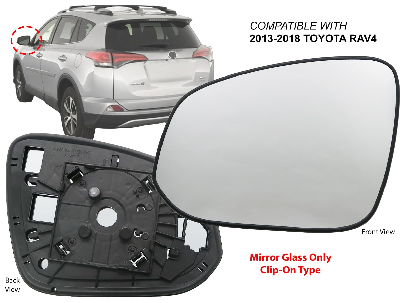 Apa Replacement For Exterior Rear View Mirror Glass Non-Heated 2013-2018 Rav4 Rav 4 Us Model Driver Left Side 879610R080 To13241