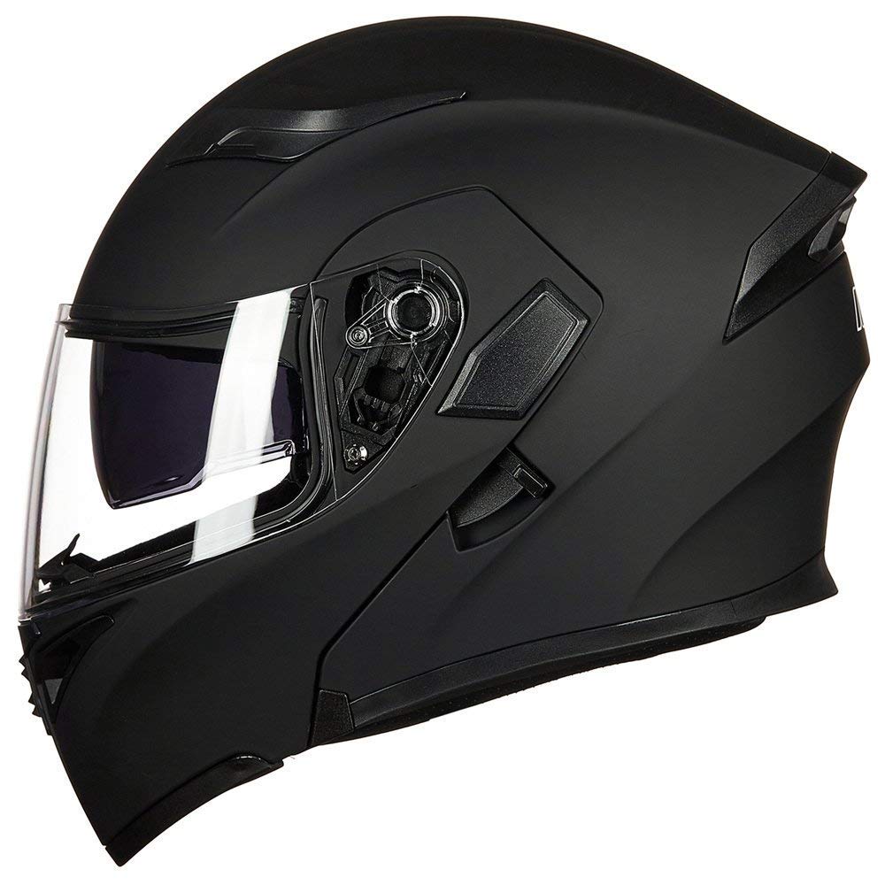 Ilm Motorcycle Dual Visor Flip Up Modular Full Face Helmet Dot 6 Colors Model 902 (S, Matte Black)
