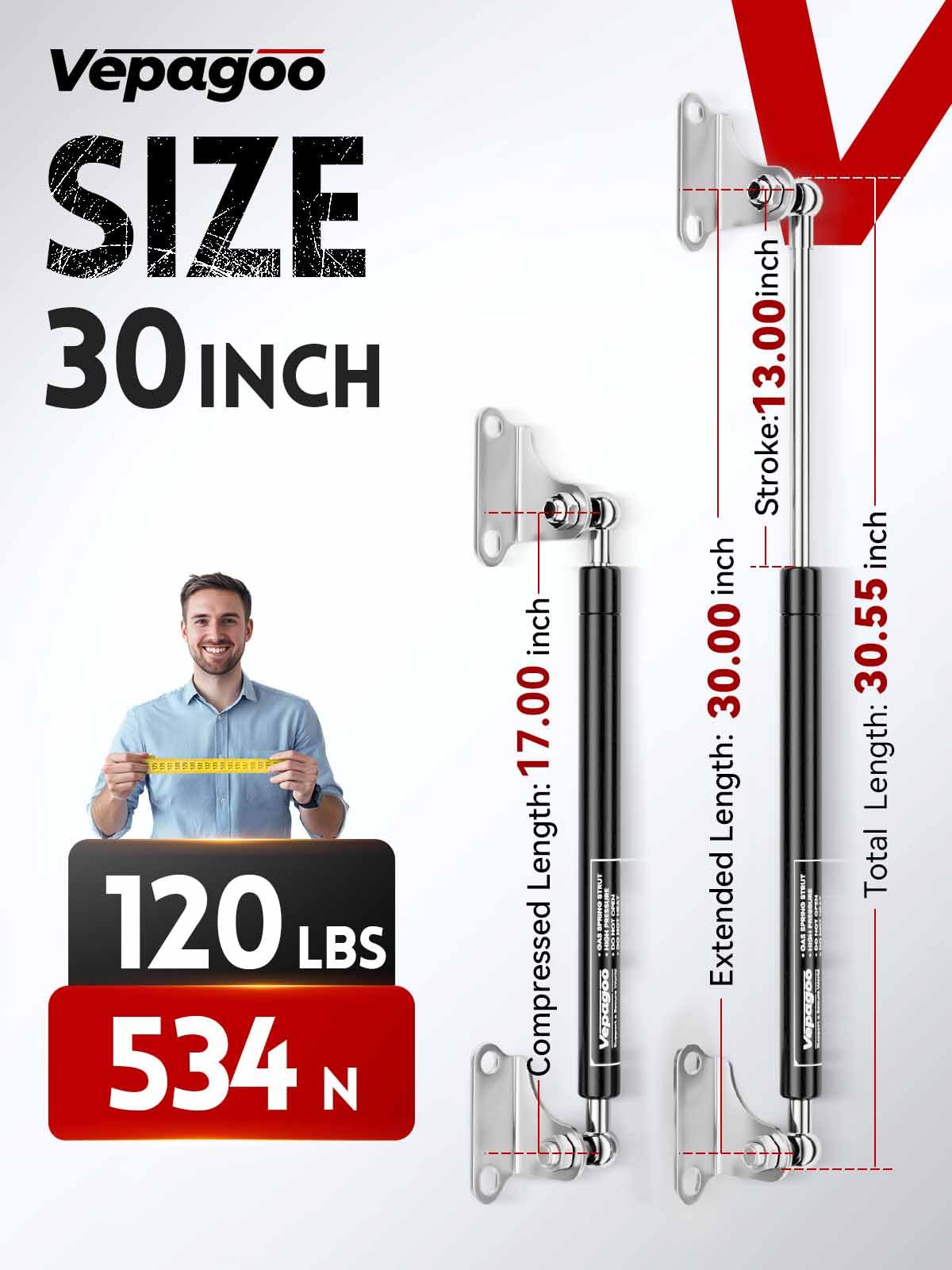 Vepagoo 30 Inch Gas Struts 120Lb/534N Shock With Mounting Brackets, Lift Supports For Rv Bed Storage Travel Trailer Truck Bed Co
