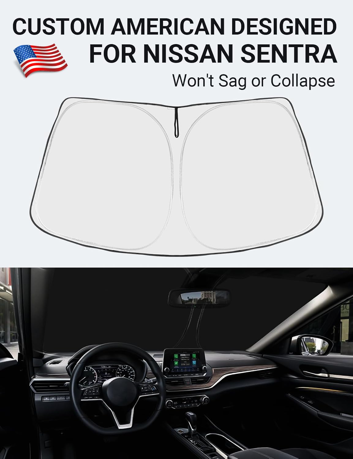 Proadsy Front Windshield Sun Shade Foldable Sunshde Protector Custom Fit 2024 2023 2022 2021 2020 Nissan Sentra S, Sv, Sr, Sedan