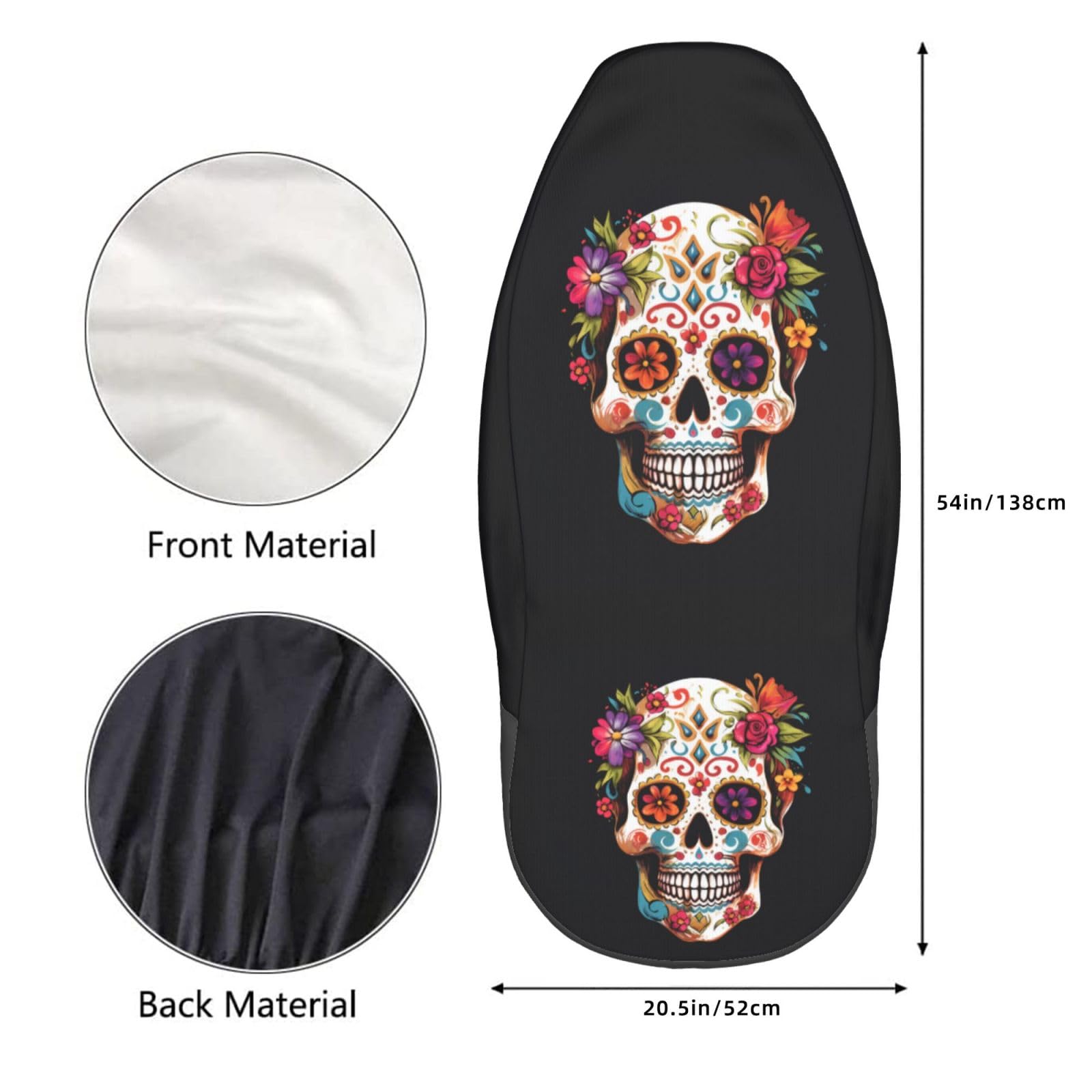 Dujiea Sugar Skull Car Front Seat Covers 2 Pcs Universal Auto Seat Covers Front Seats Only, Vehicle Bucket Seat Protectors Fit f