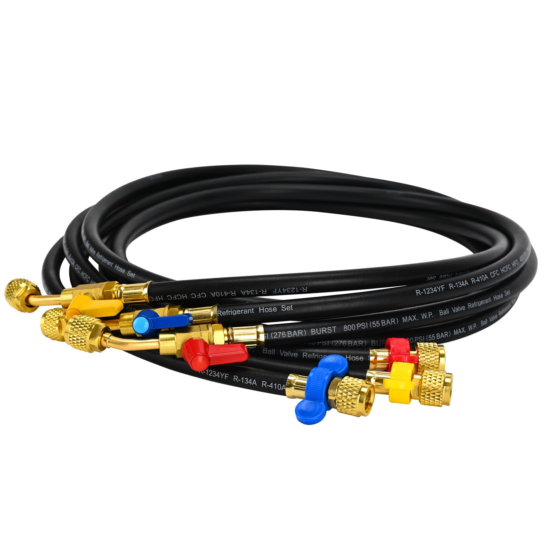 KlenzMate Upgraded 1/4 A2L Refrigerant Hose,72, Compact Ball Valve Refrigerant Hose Kit with Color Label for R-1234YF R-134A