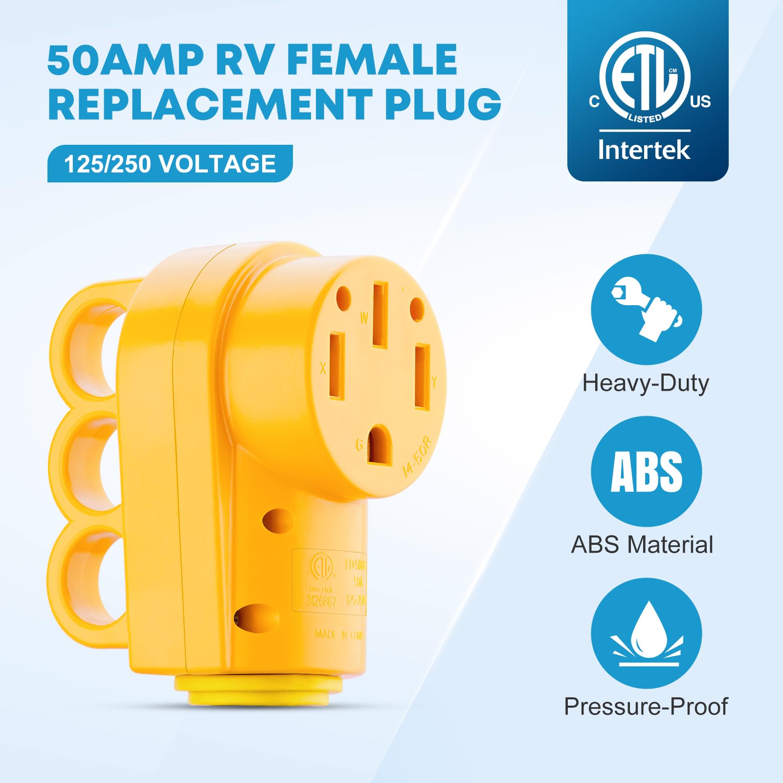 Kohree 50 Amp RV Plug Female, RV Receptacle Heavy Duty Replacement 125/250V, NEMA 14-50R Plug with Ergonomic Grip Handle for RV