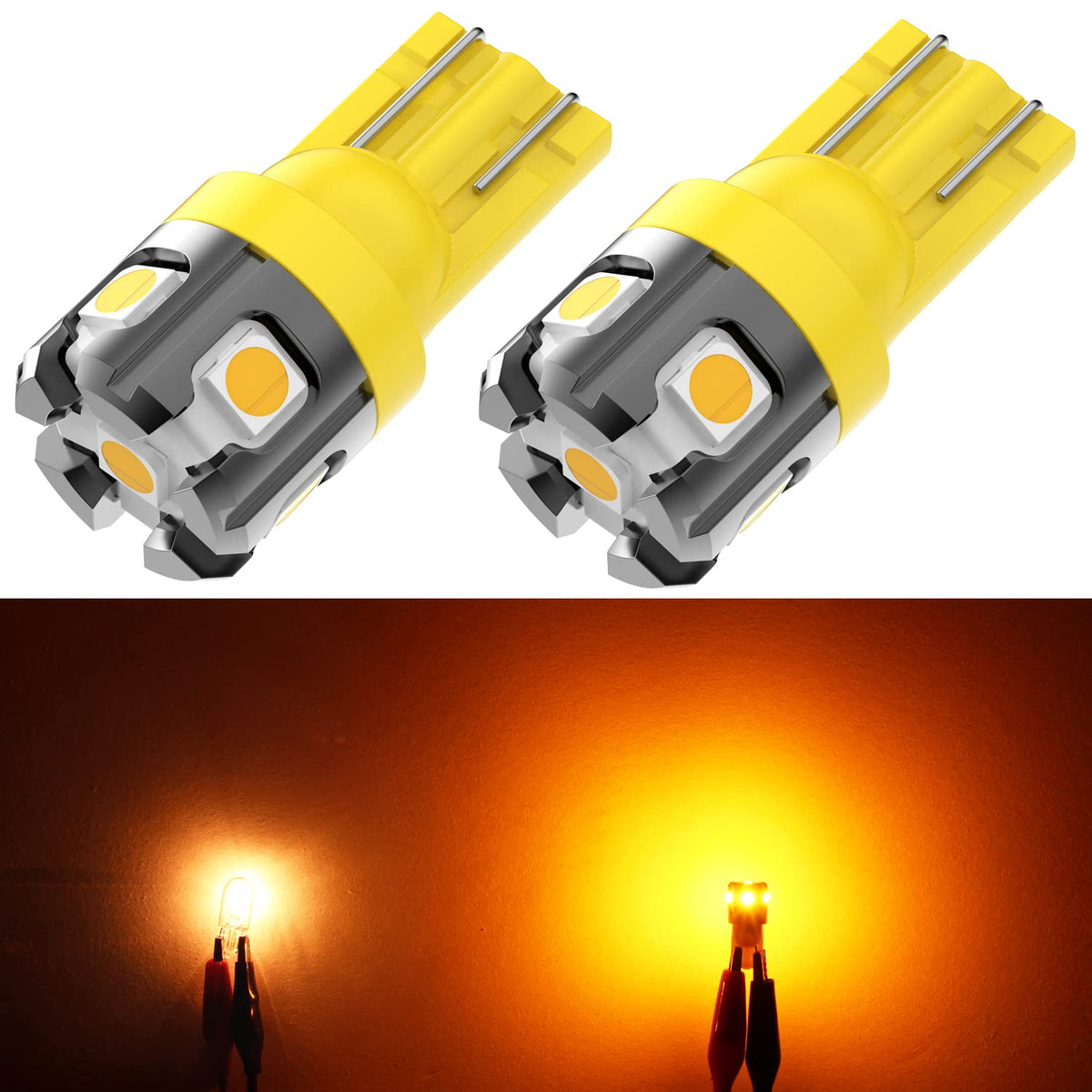 Phinlion 194 Led Light Bulb Amber Yellow Super Bright 3030 Chipsets 168 2825 2827 T10 W5W Led Replacement Bulbs For Car Interior