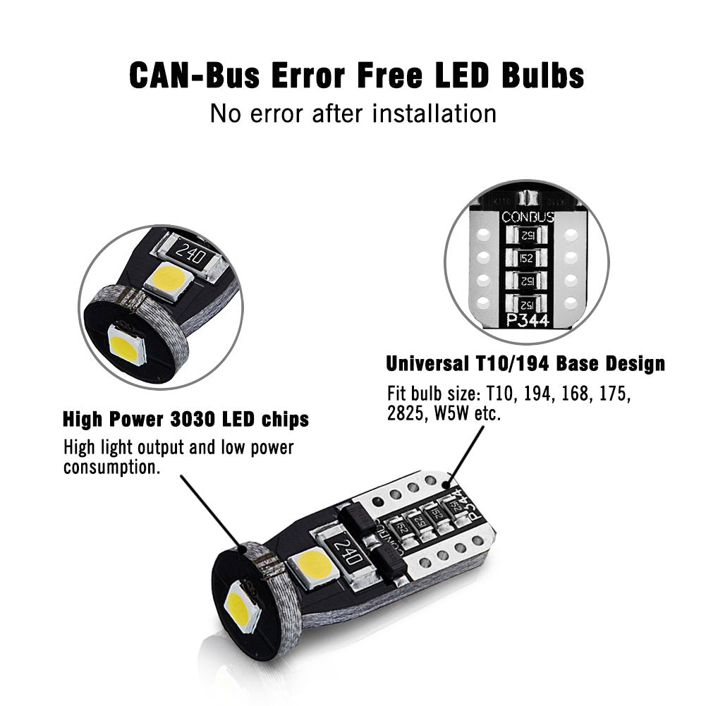 Autogine 10Pcs Super Bright Error Free 194 168 175 2825 W5W T10 912 Led Bulbs Xenon White 3030 Chipset For Car Interior Dome Map