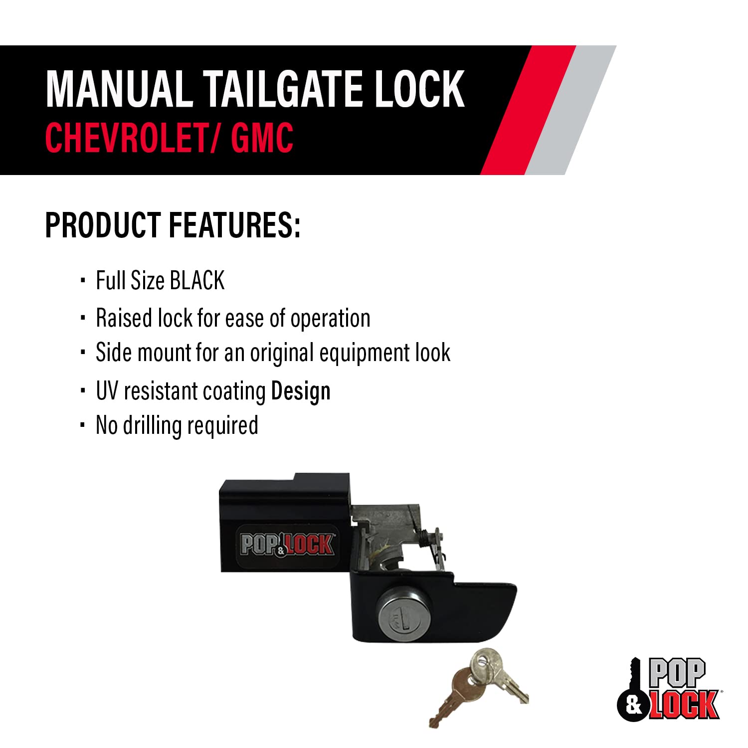 Pop & Lock Pl1300 Black Manual Tailgate Lock For Chevy/Gmc (New Body)