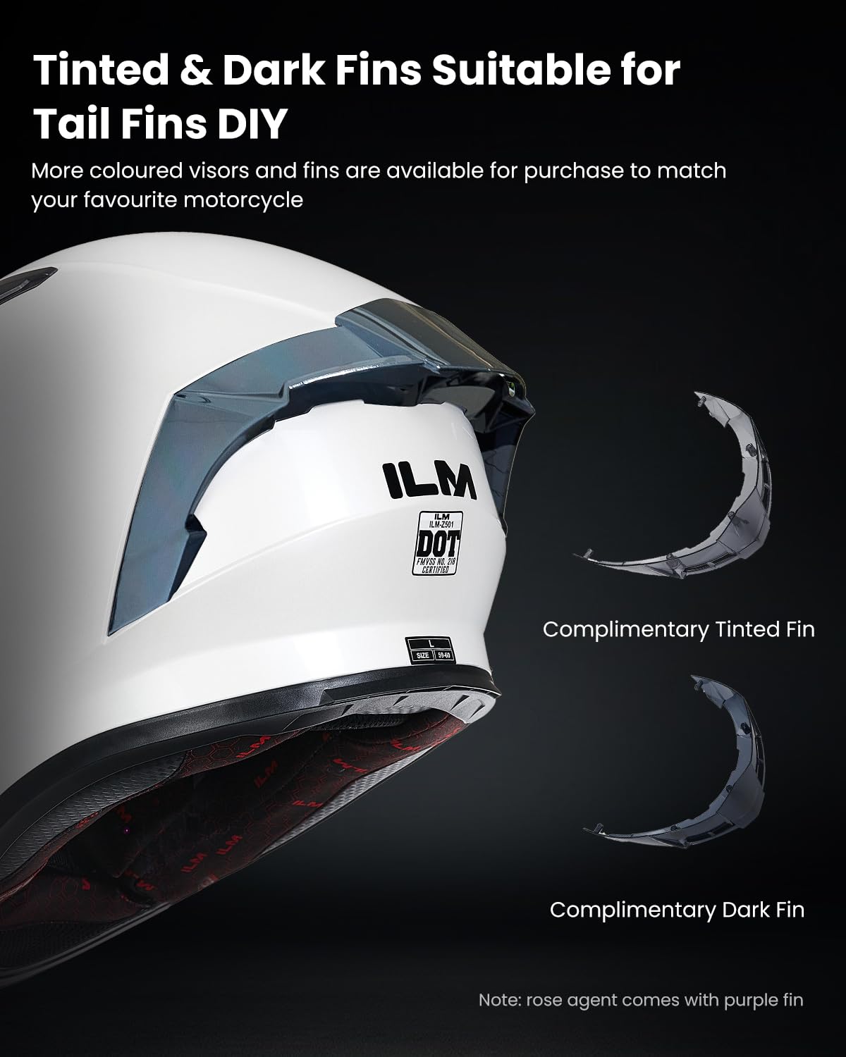 Ilm Motorcycle Helmet Full Face With Pinlock Compatible Clear&Tinted Visors And Fins Street Bike Motocross Casco Dot Model Z501(White, Xx-Large)