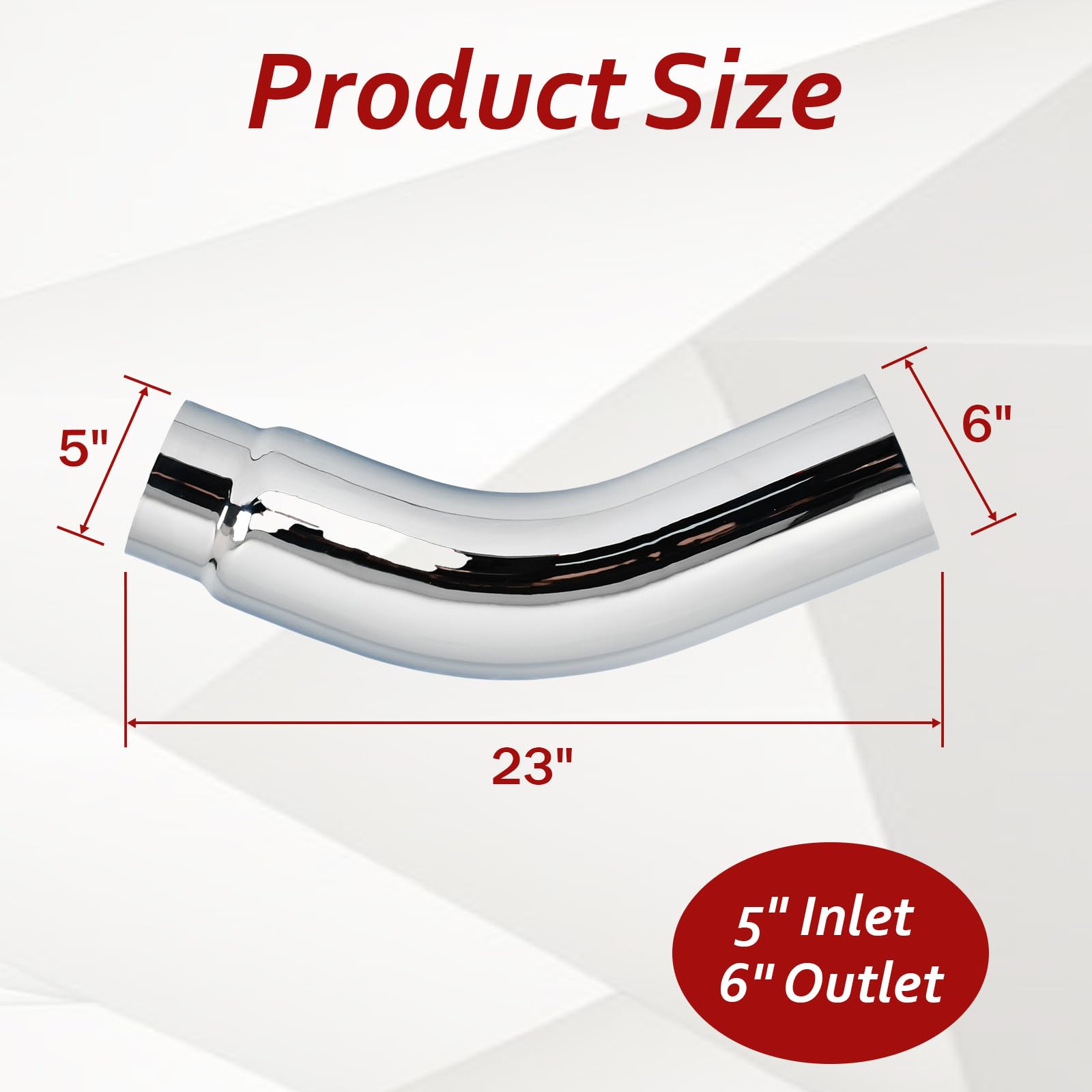 BIGREAT 5 Inch Chrome Plated Diesel Exhaust Elbow Tip,5'' Inlet 6'' Outlet Side Exit Exhaust Tip, 23'' Length Turndown Exhaust P