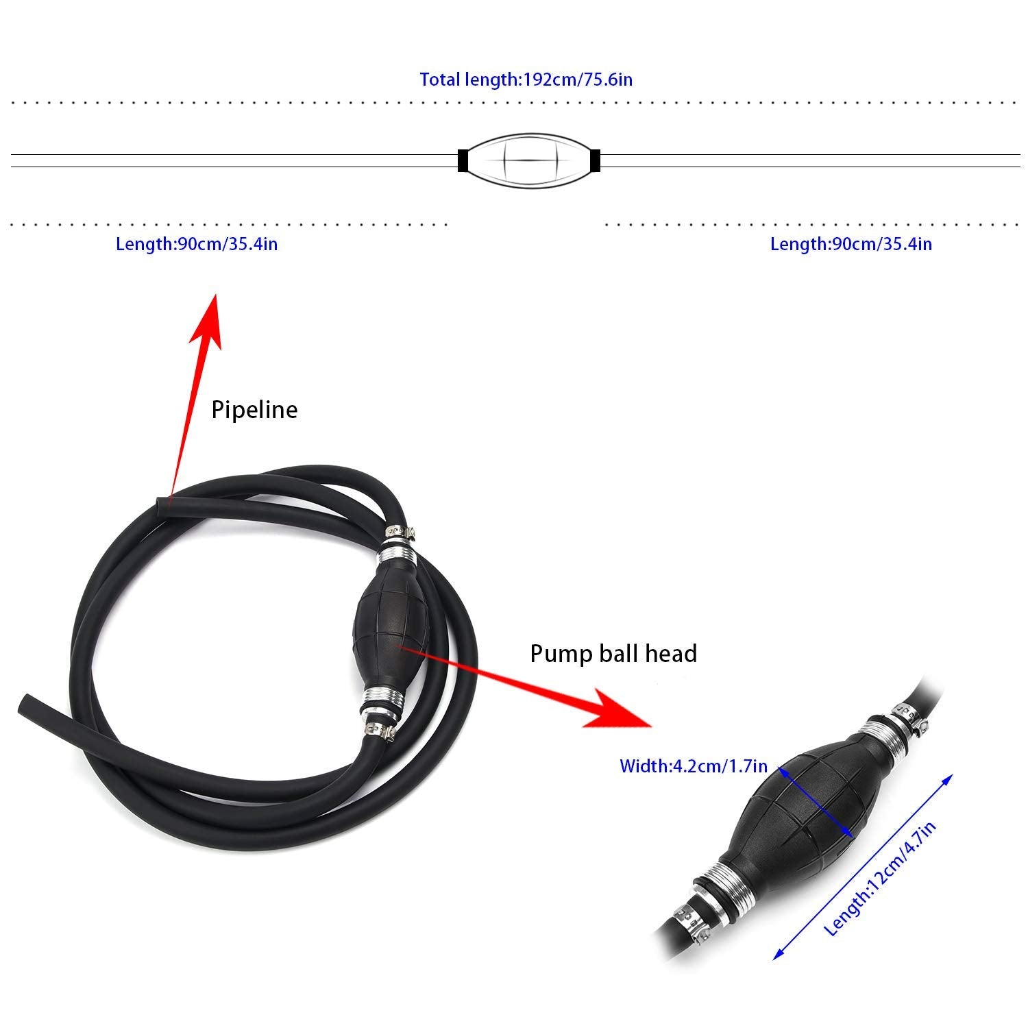 Smiful Fuel Line Assembly, 5/16'' Marine Outboard Boat Tank Hose Fuel Hose Line Assembly With Primer Bulb 6Ft