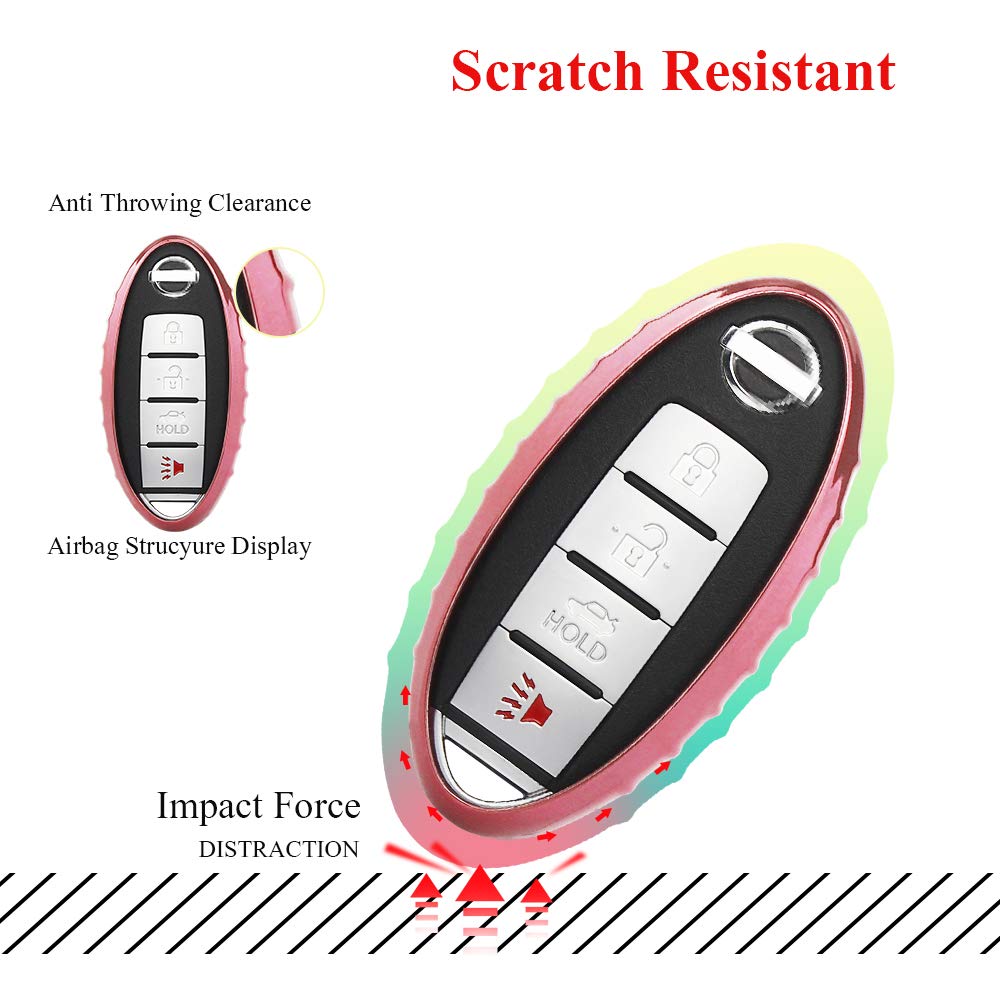 Qbuc Car Key Cover, 3 4 5 Button Case Key Fob Cover With Key Chain, Replacement Key Fob(Pink)