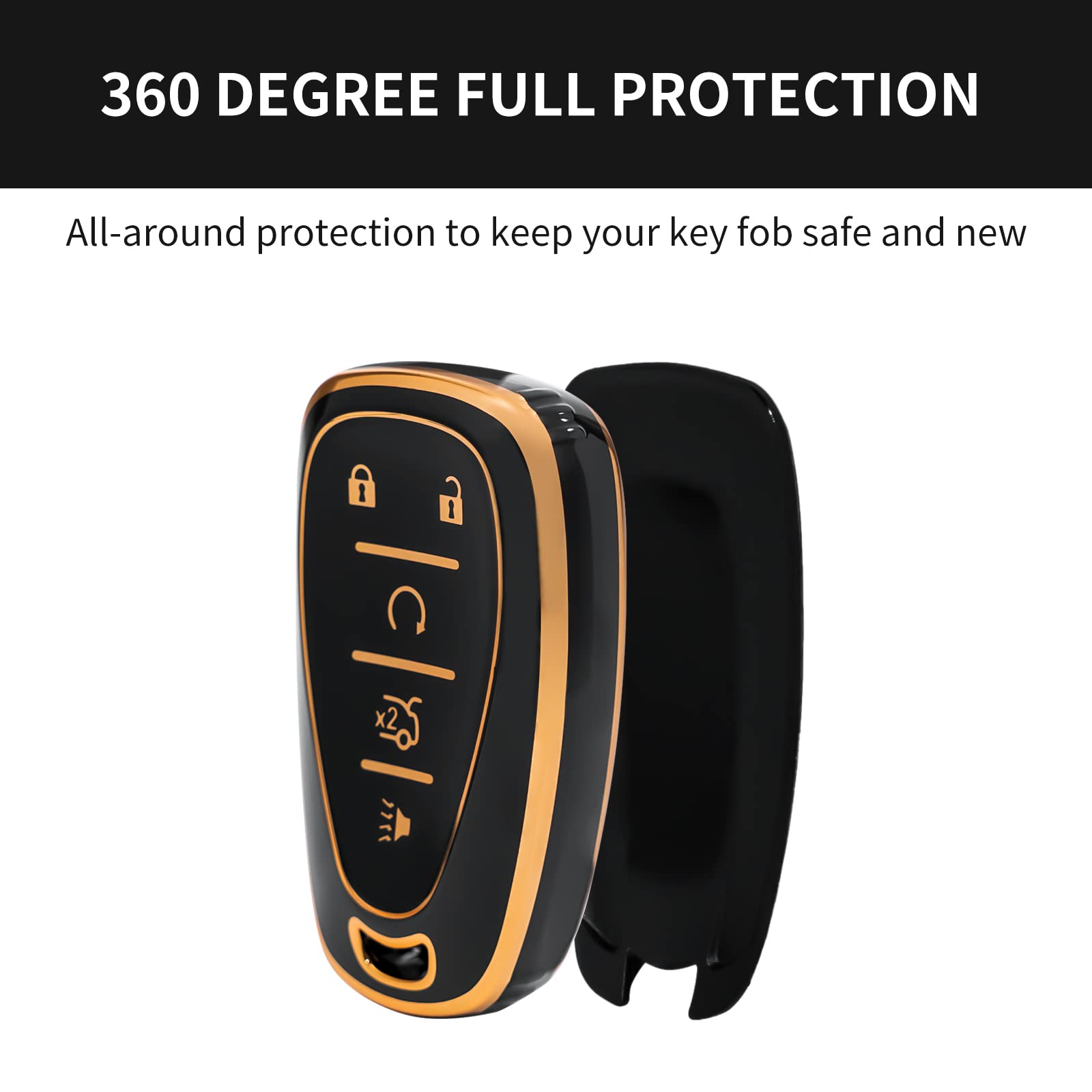 Offcurve For Chevy Key Fob Cover Case Full Tpu Protector For 2016 2017 2018 2019 2020 Chevrolet Chevy Malibu Camaro Cruze Traverse Spark Equinox Sonic Volt Bolt Car Accessories (4 Buttons, Black)