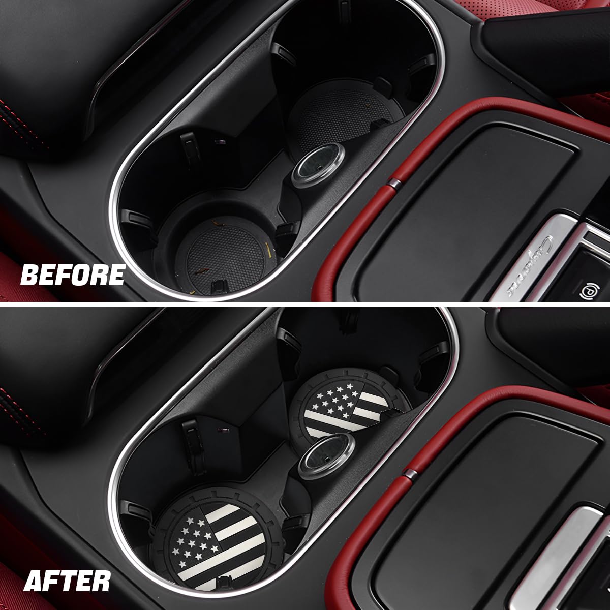 Osilly Car Cup Holder Coasters, 4 Pack American Flag Insert Car Cup Coaster, 2.75 Inch Pvc Anti Slip Shockproof Embedded Drink M