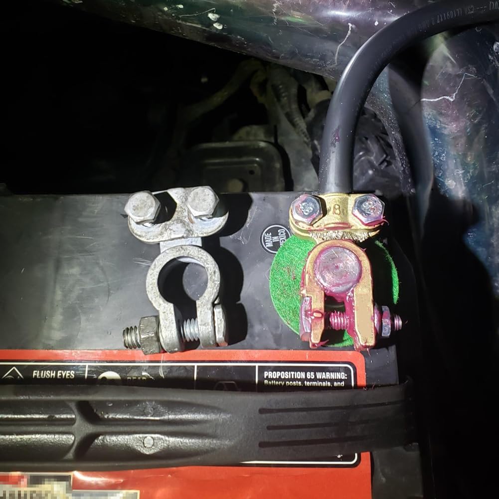 Ampper Brass Battery Terminals Connectors Clamps, Top Post Battery Terminal Protector Set for Marine Car Boat RV Vehicles (1 Pai