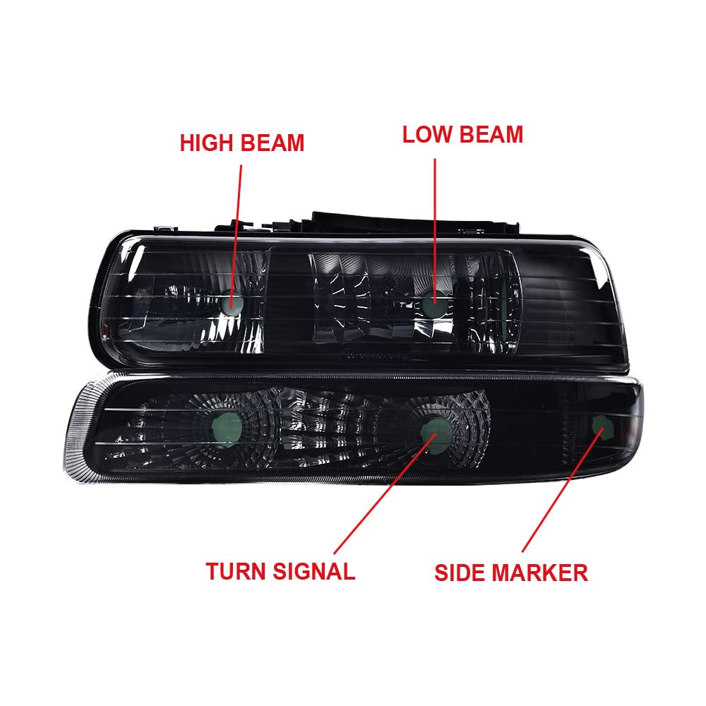 Pit66 Headlight Assembly Compatible With 99-02 Chevy Silverado 1500 2500/01-02 Silverado 1500Hd 2500Hd 3500/00-06 Tahoe Suburban