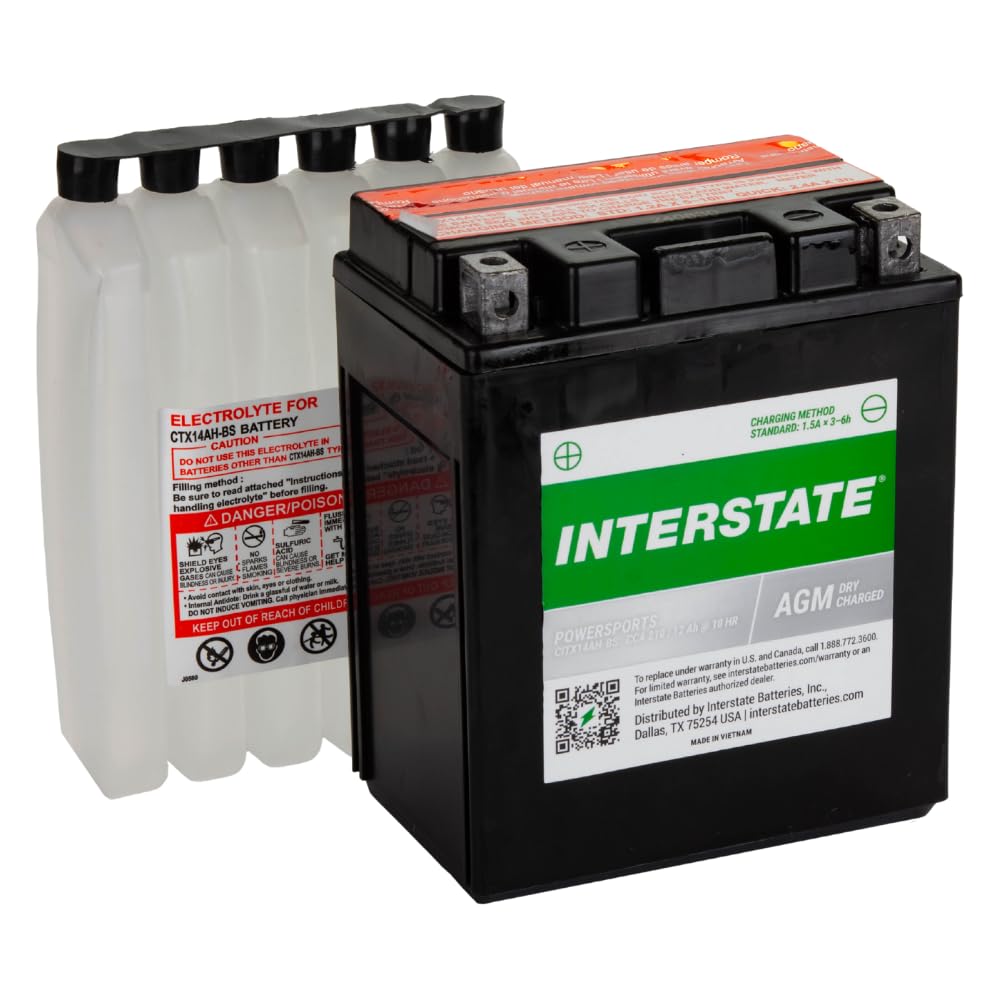 Interstate Batteries Ytx14Ah-Bs 12V 12Ah Powersports Battery 210Cca High-Performance Agm Rechargeable Replacement For Kawasaki,