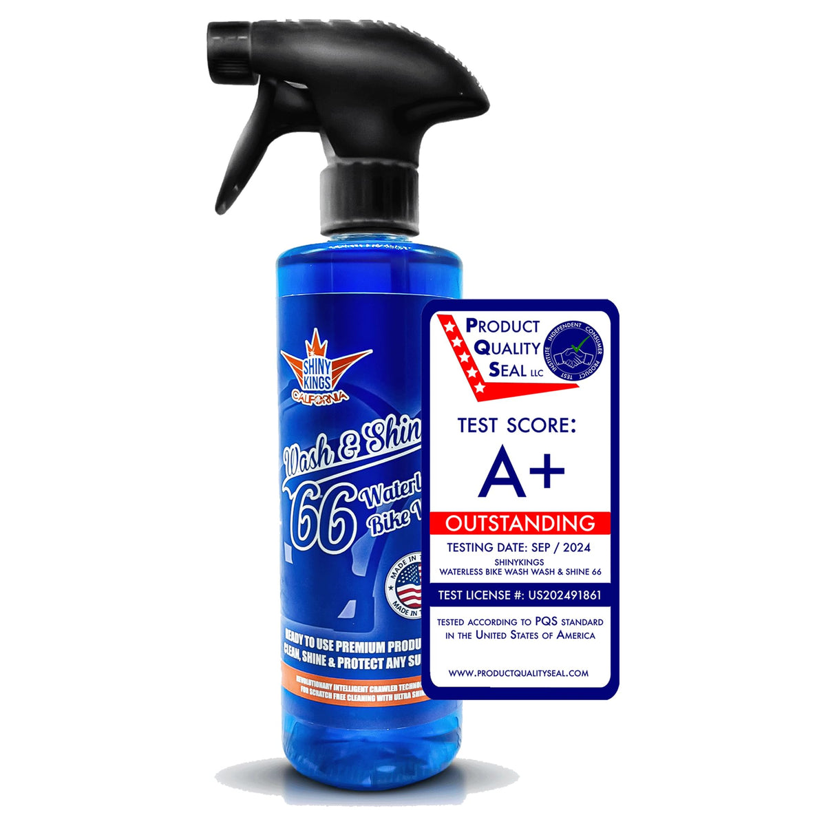 Motorcycle Cleaner Wash&Shine 66 | Waterless Bike Wash With Ultra Shine Finish | Powerful Motorcycle Detailing Spray For All Surfaces | Bike Cleaner By Shinykings California | 16.9 Fl.Oz