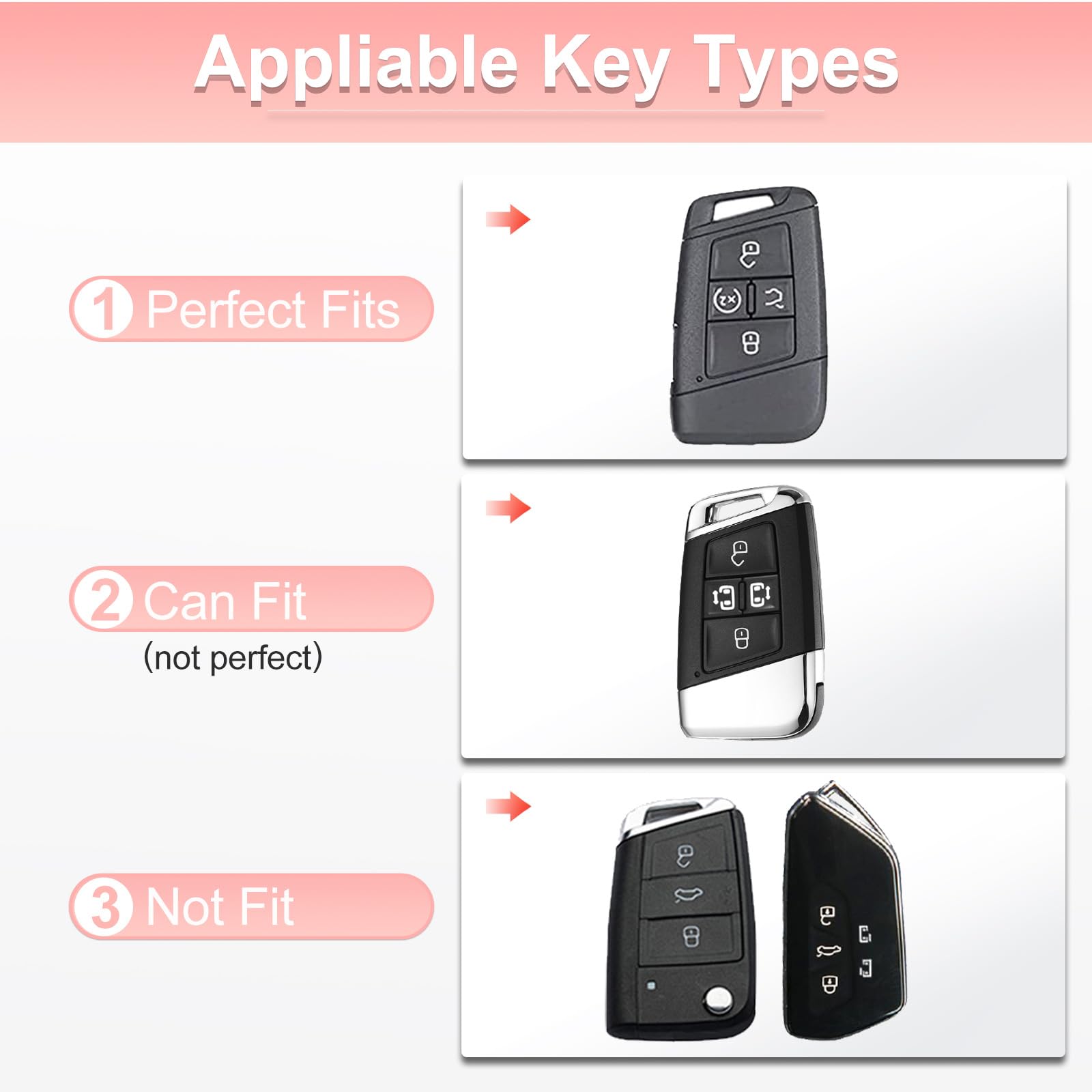 Pangpai Pink Car Accessories 3 Pcs For Vw Volkswagen Tiguan Atlas Jetta Passat Golf Alltrack Key Fob Cover With Bling Keychain C