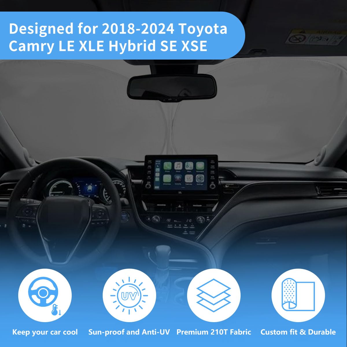 Hohuigo Windshield Sun Shade For Toyota Camry 2024 2023 2022 2021-2018 Accessories Front Window Sunshade Fit Le Xle Hybrid Se Xs
