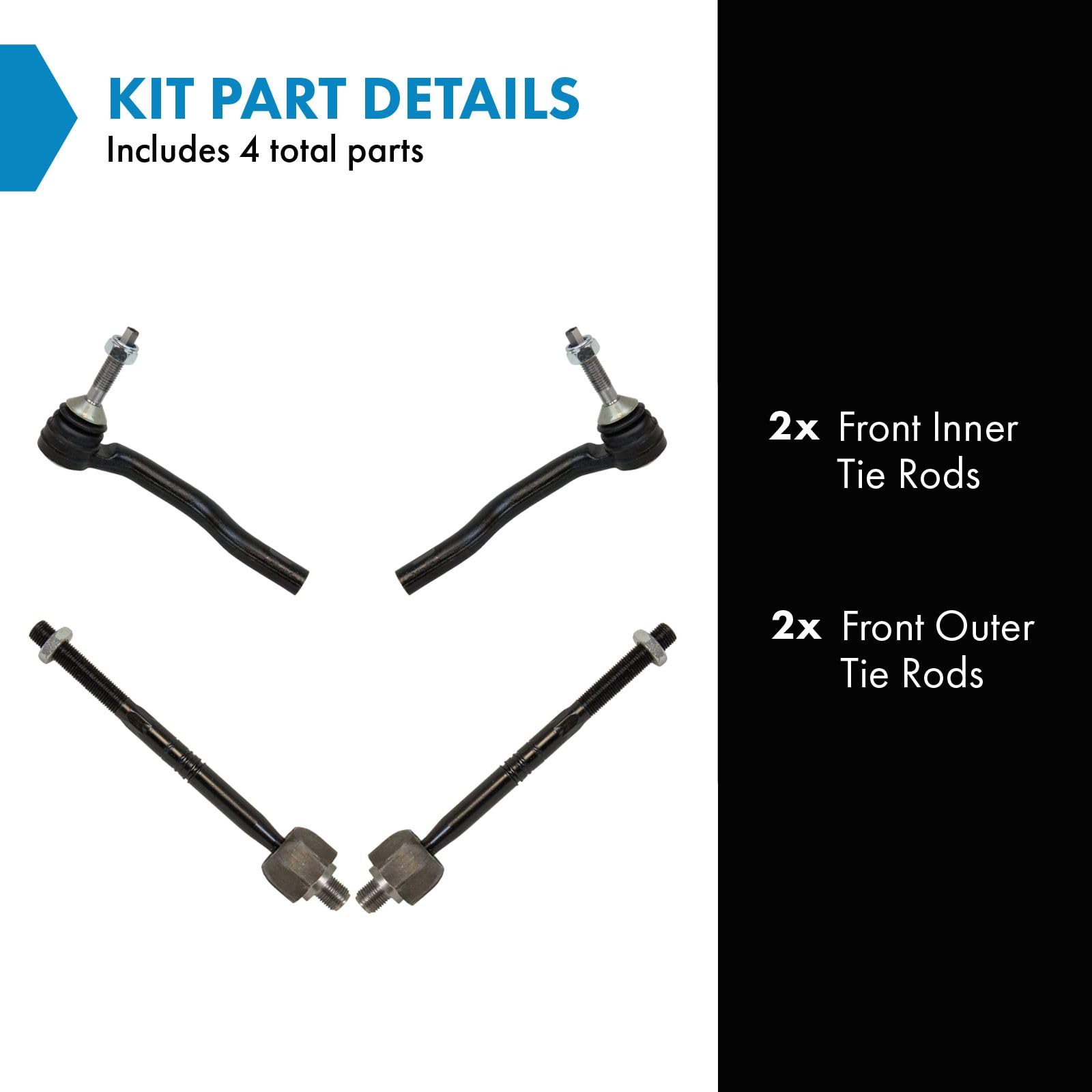Trq Front Inner And Outer Tie Rod Set Compatible With 2015-2021 Ford Edge 2013-2020 Fusion 2017-2020 Lincoln Continental 2016-20