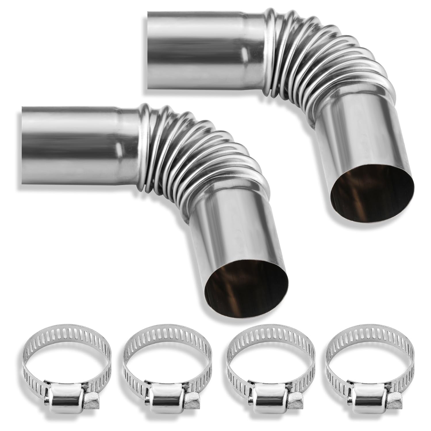 2pcs Diesel Heater Exhaust Pipe, Stainless Steel 24mm Parking Air Heater Exhaust Pipe Tube Elbow Connector with 4 Clamps for Web