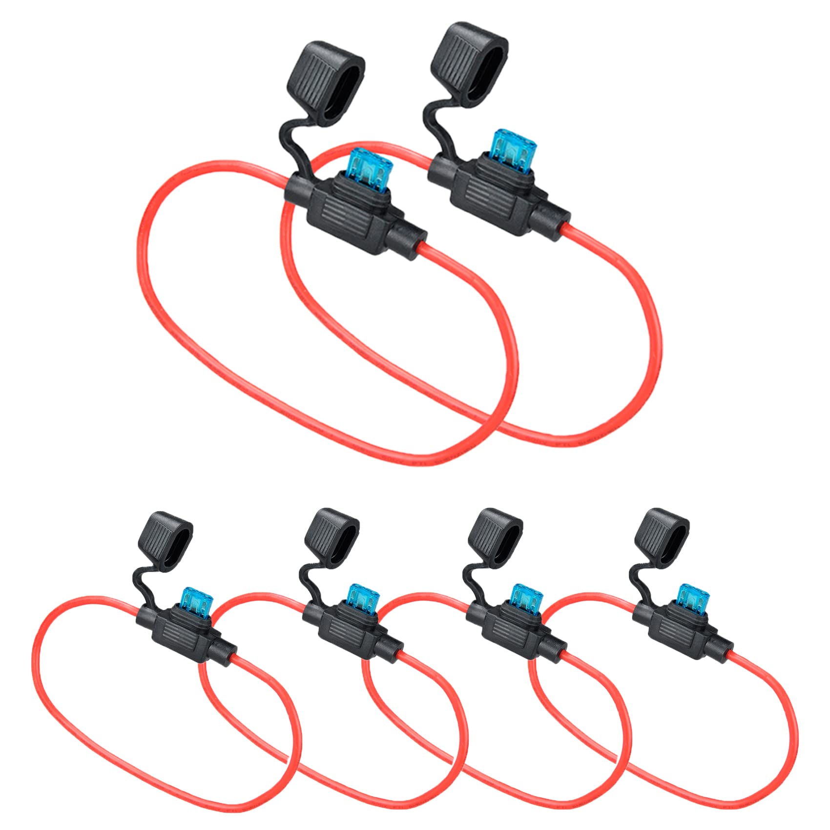 Muyi 6 Pack Inline Fuse Holder - 14Awg Gauge Wire Pigtail Mini Blade Fuse Holder With 15A Mini Blade Fuses Atm